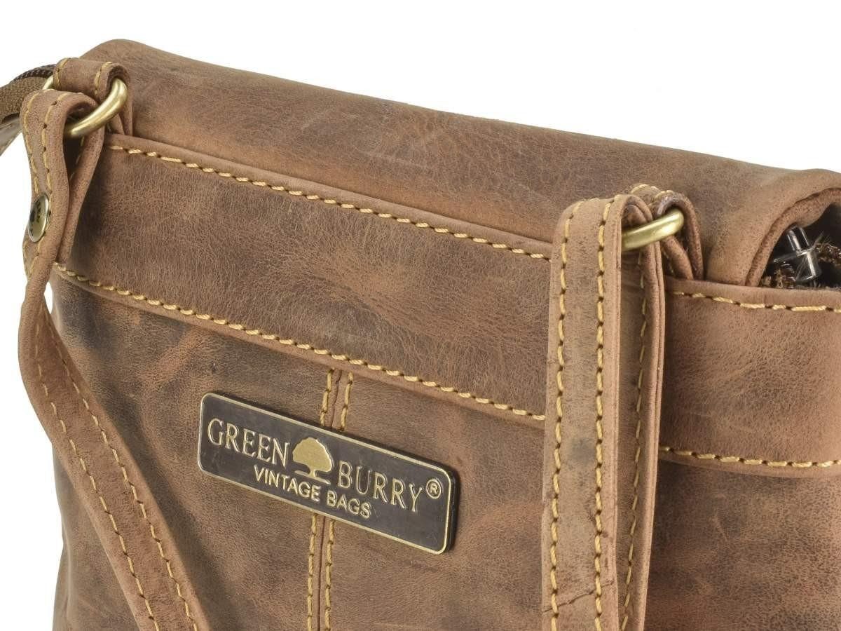 Greenburry Umhängetasche "Vintage" Leder, used Look, kleine Schultertasche 19x17cm, antikbraun