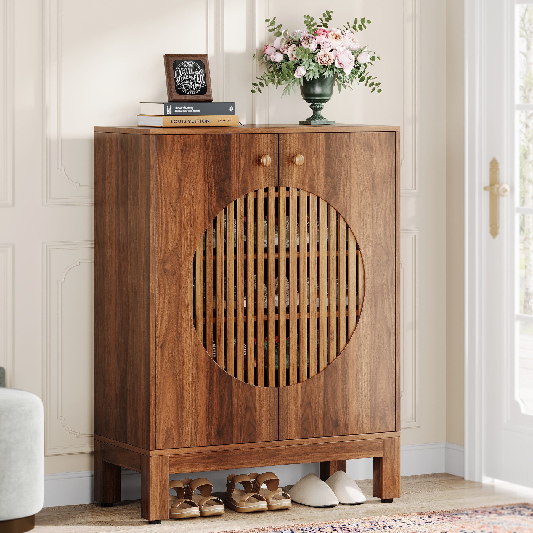 Tribesigns Schuhschrank 5-stöckiger Schuhschrank mit runden Lamellentüren