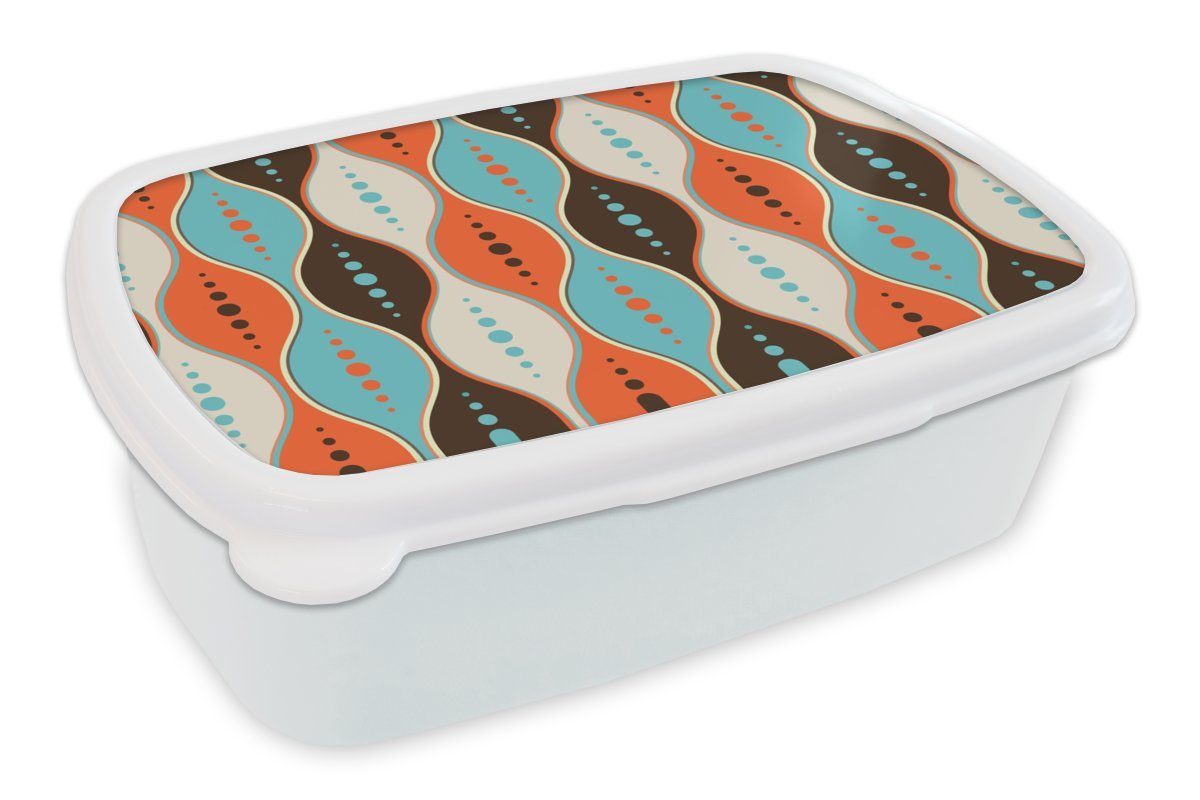 MuchoWow Lunchbox Retro - (2-tlg), Kinder für - weiß Design, Jungs Brotdose, Kunststoff, Erwachsene, Kreis und Mädchen und Brotbox für