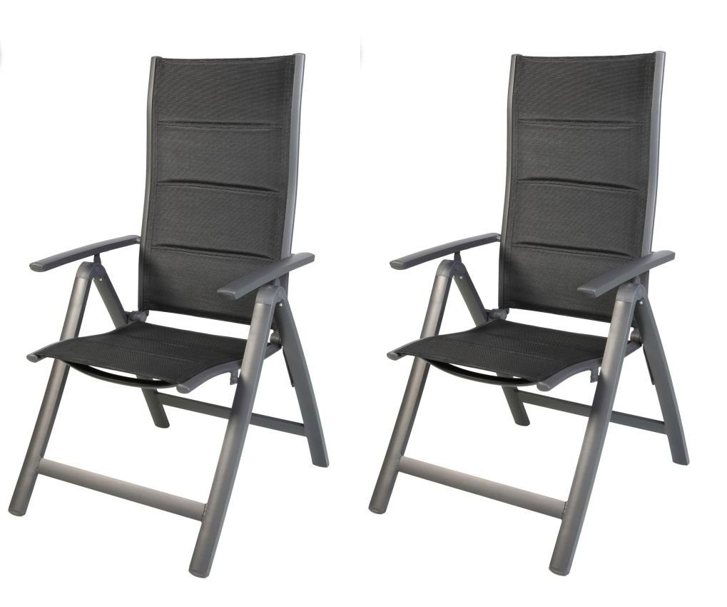 LEX Sessel 2 Stück Comfort 6-fach gepolstert verstellbar schwarz Gartensessel
