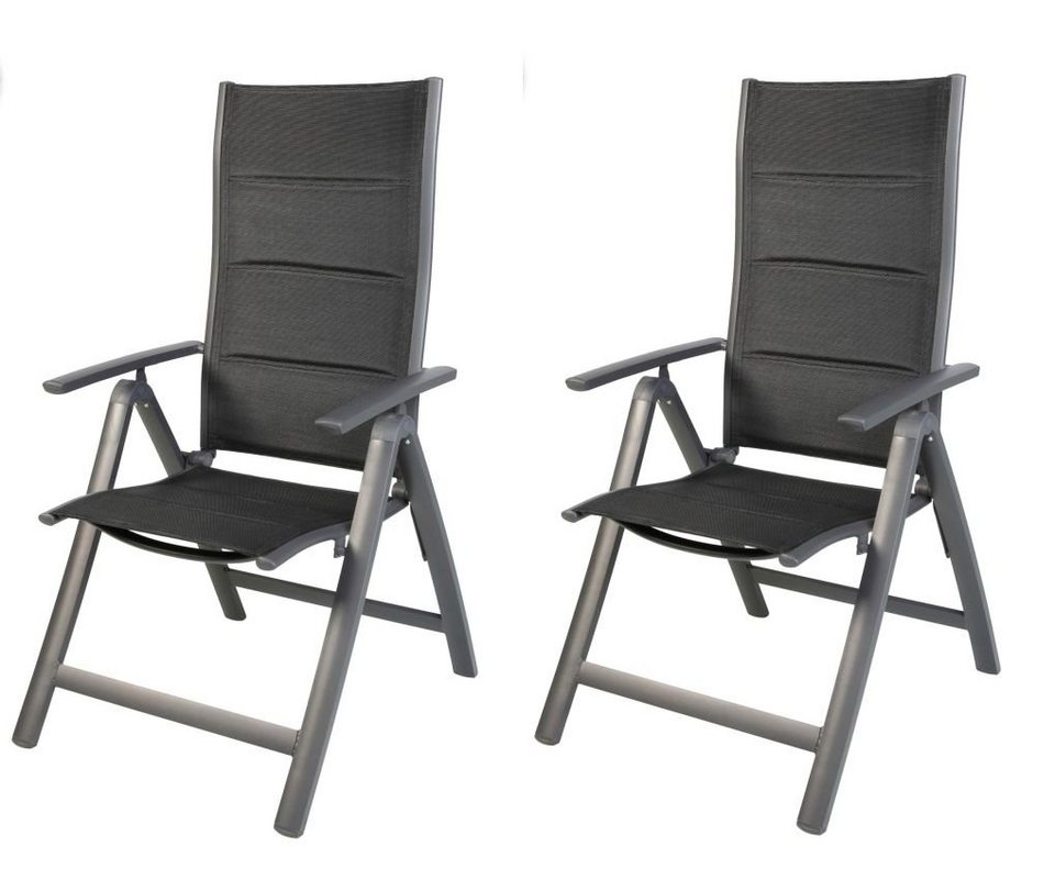 LEX Sessel 2 Stück Gartensessel Comfort 6-fach verstellbar gepolstert  schwarz