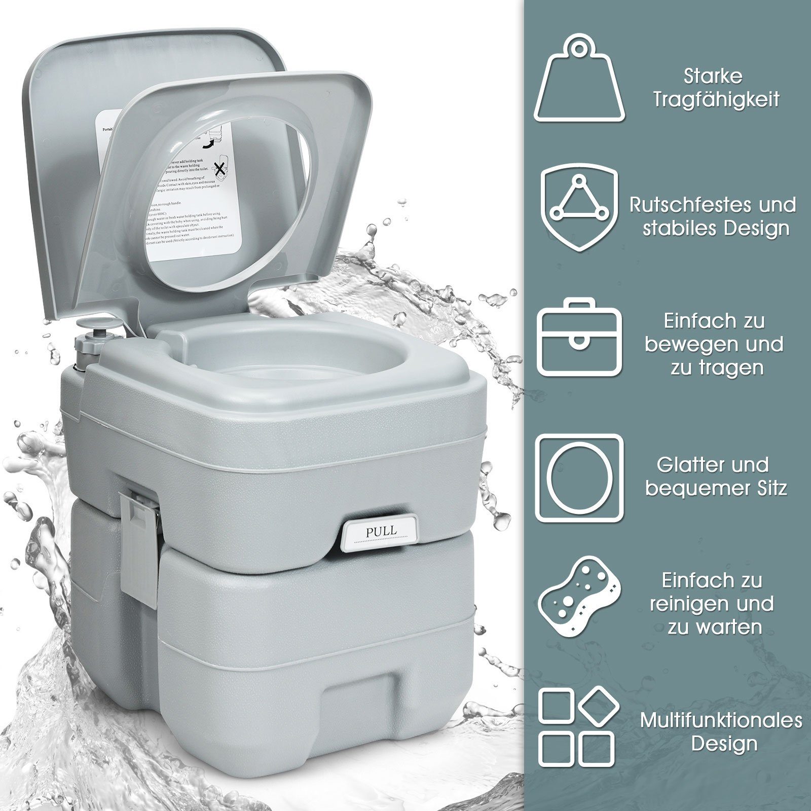 COSTWAY Campingtoilette Reisetoilette, 20L+12L mit abnehmbarem Abwassertank – Bild 5 von 5
