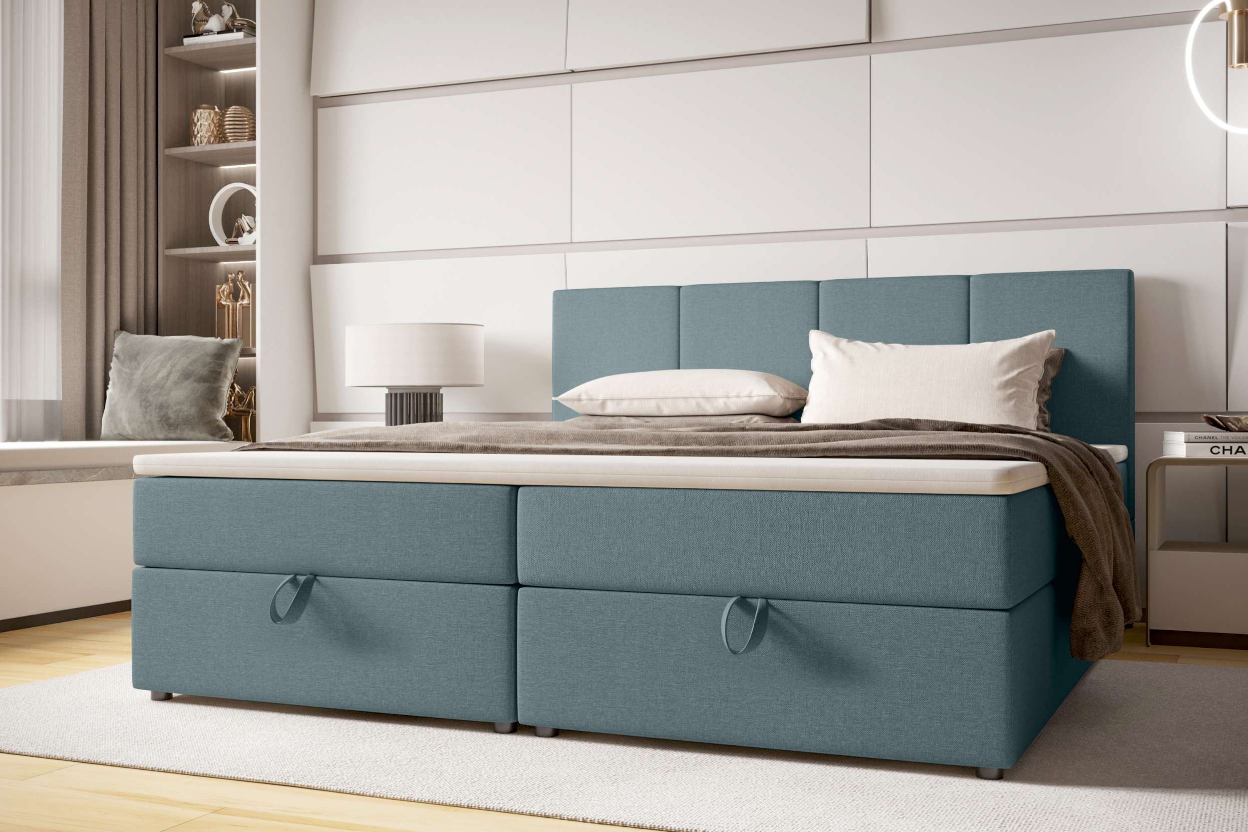 99rooms Boxspringbett Alvaro (Schlafzimmerbett, Bett), 140/160/180x 200 cm, mit Topper, Bonellfederkern, Kopfteil gepolstert