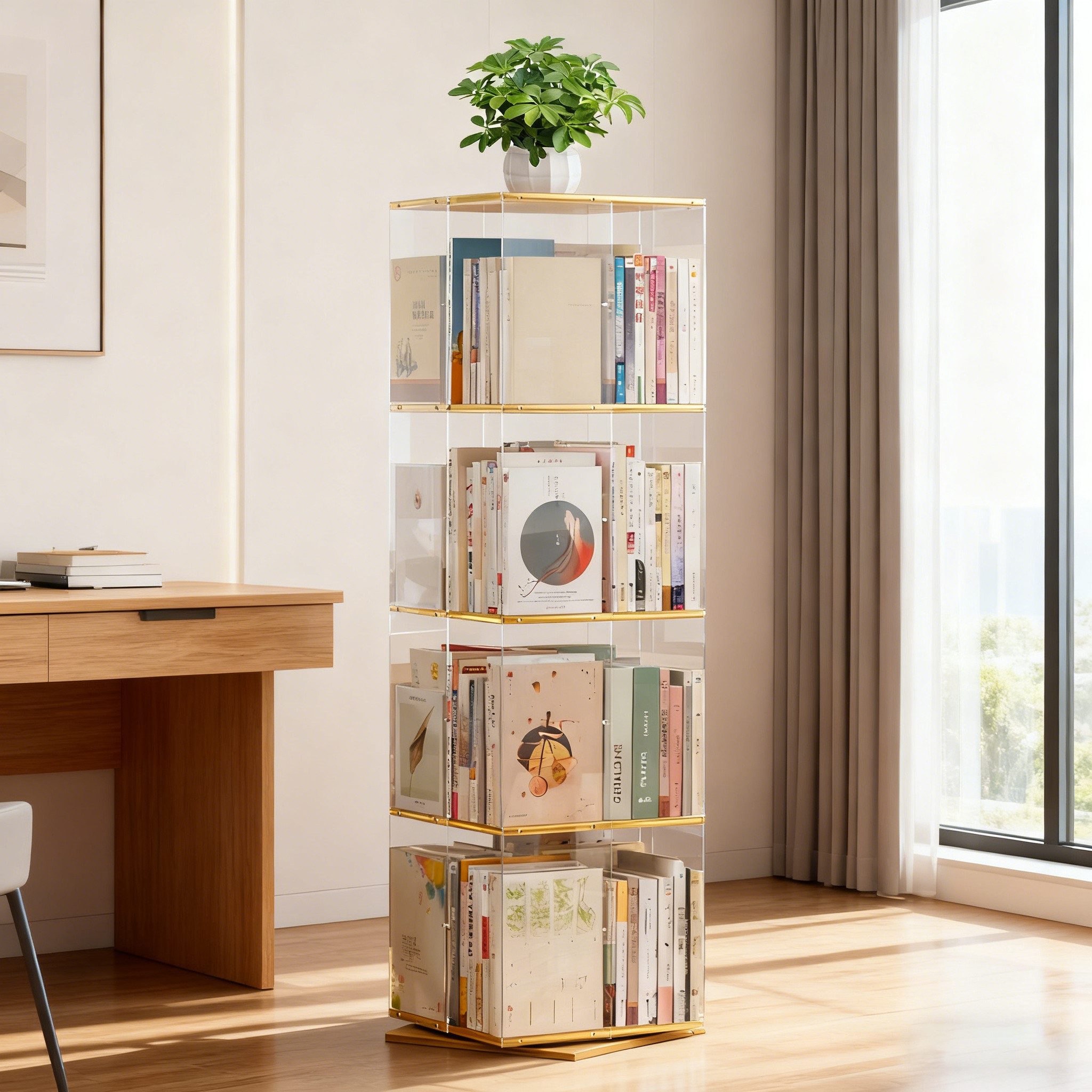 TWSOUL Bücherregal 360° Drehbares Bücherregal 4 Ebenen 16 Fächer Standregal günstig online kaufen