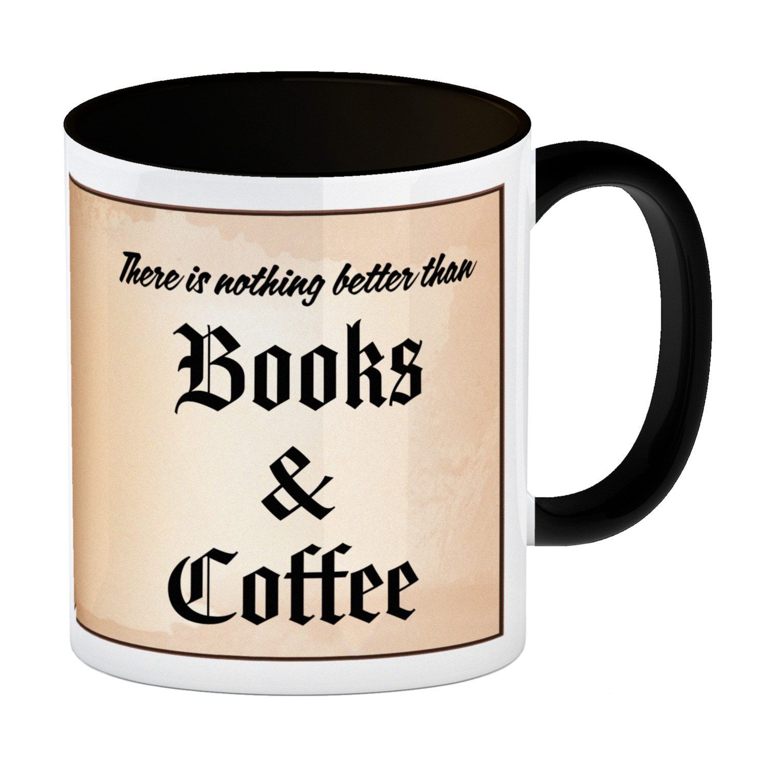 Tasse Büchernarr Kaffeebecher Schwarz im Buchdesign mit Spruch