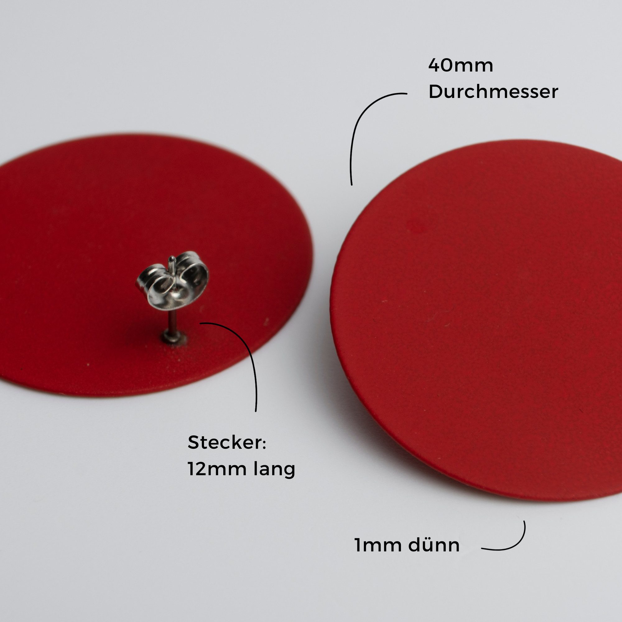 ALEXASCHA Paar Ohrstecker Ausgefallene Statement Ohrringe rot • 40mm • einzigartig & handgemacht – Bild 4 von 5