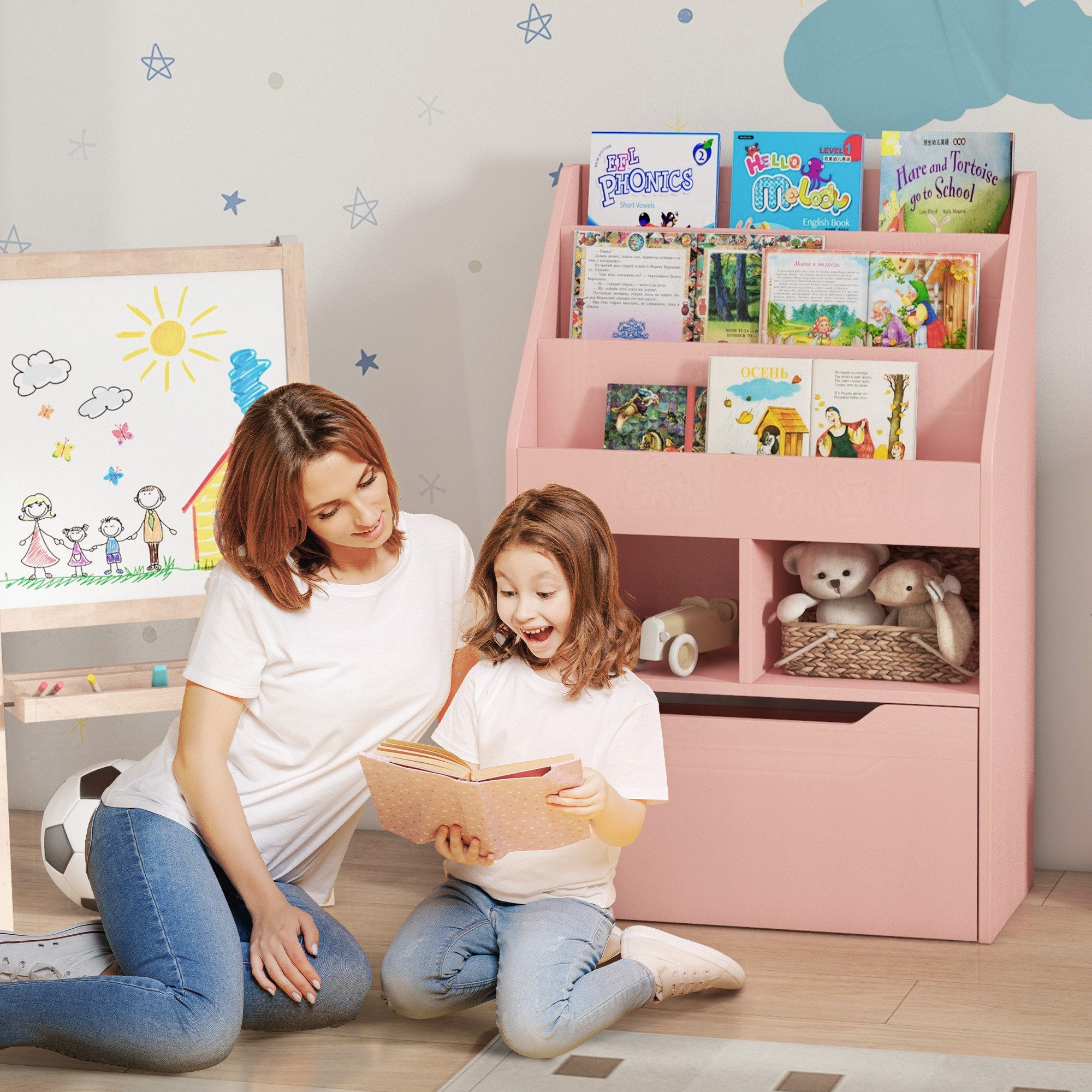HOMCOM Kinderregal mit Schublade, 3 Ablagefächern günstig online kaufen