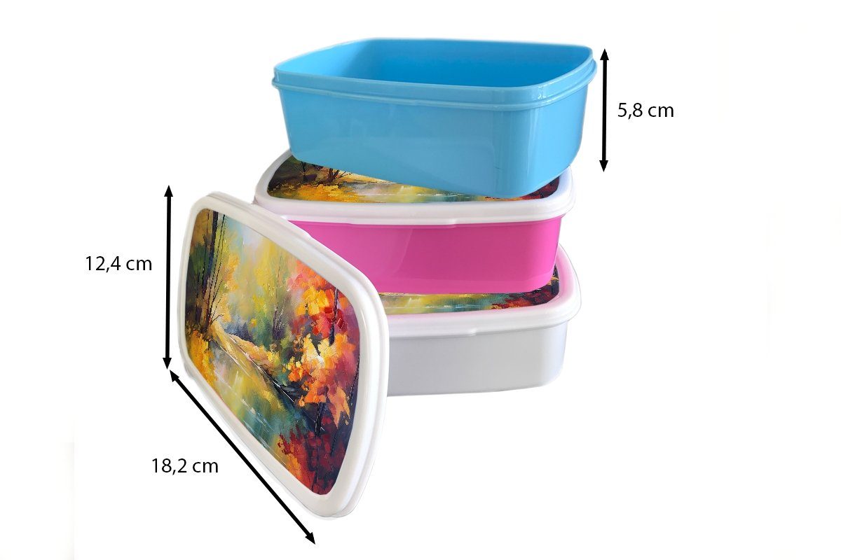 Lunchbox - MuchoWow und Fluss Erwachsene, - Brotdose, Kunststoff, für weiß - Mädchen Landschaft Ölgemälde Brotbox Jungs und für Kinder (2-tlg), Farbenfroh,