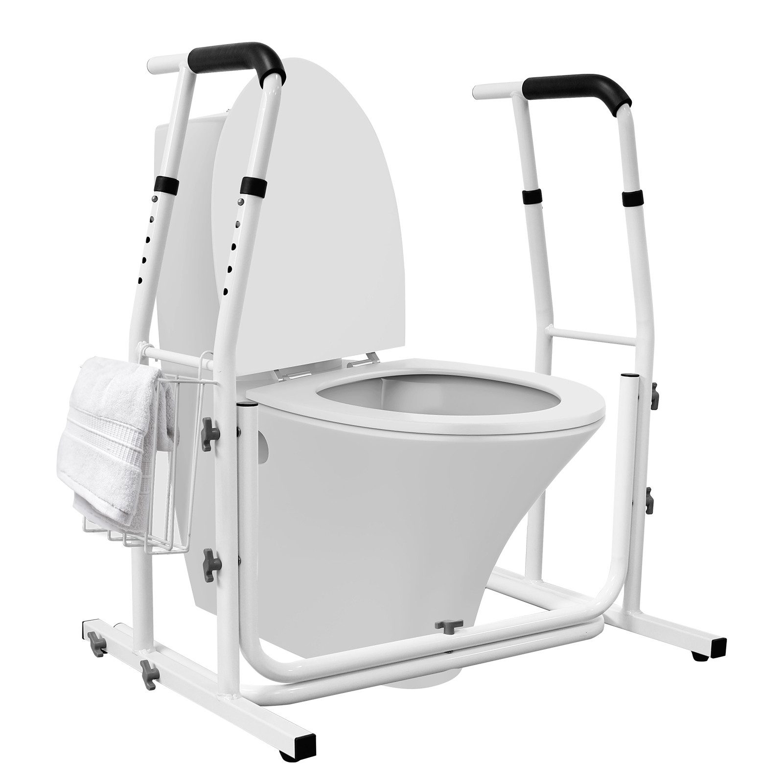 FIVMEN WC-Aufstehhilfe WC-Handlauf,Toilettenständer mit Armlehnen, Mobile WC-Aufstehhilfe Toiletten mit Ablagekorb