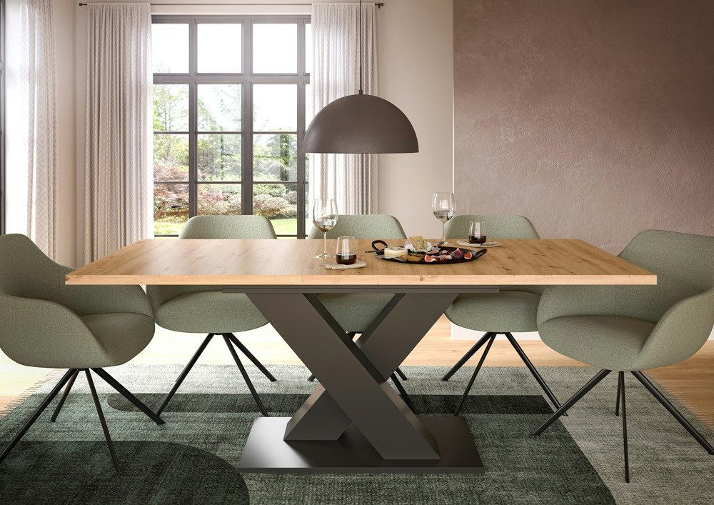 xonox.home Esstisch Esstisch Motion, ausziehbar, X-Fußgestell, Artisan Eiche / grau, Küchentisch, Eiche Artisan