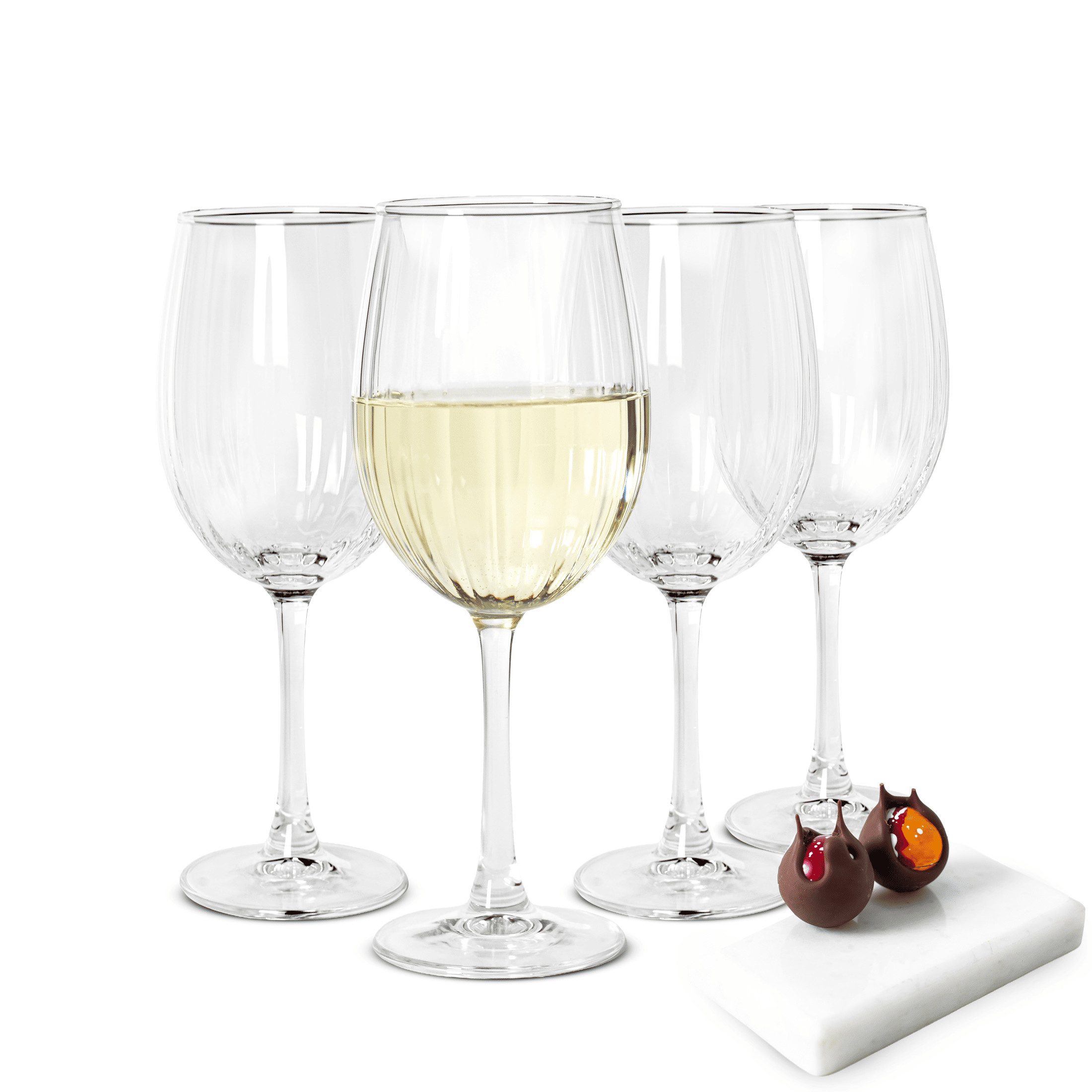 Sendez Weißweinglas 4er Set Weingläser 460ml geriffelt Rotweingläser Weißwein Gläser, 4-tlg., Glas