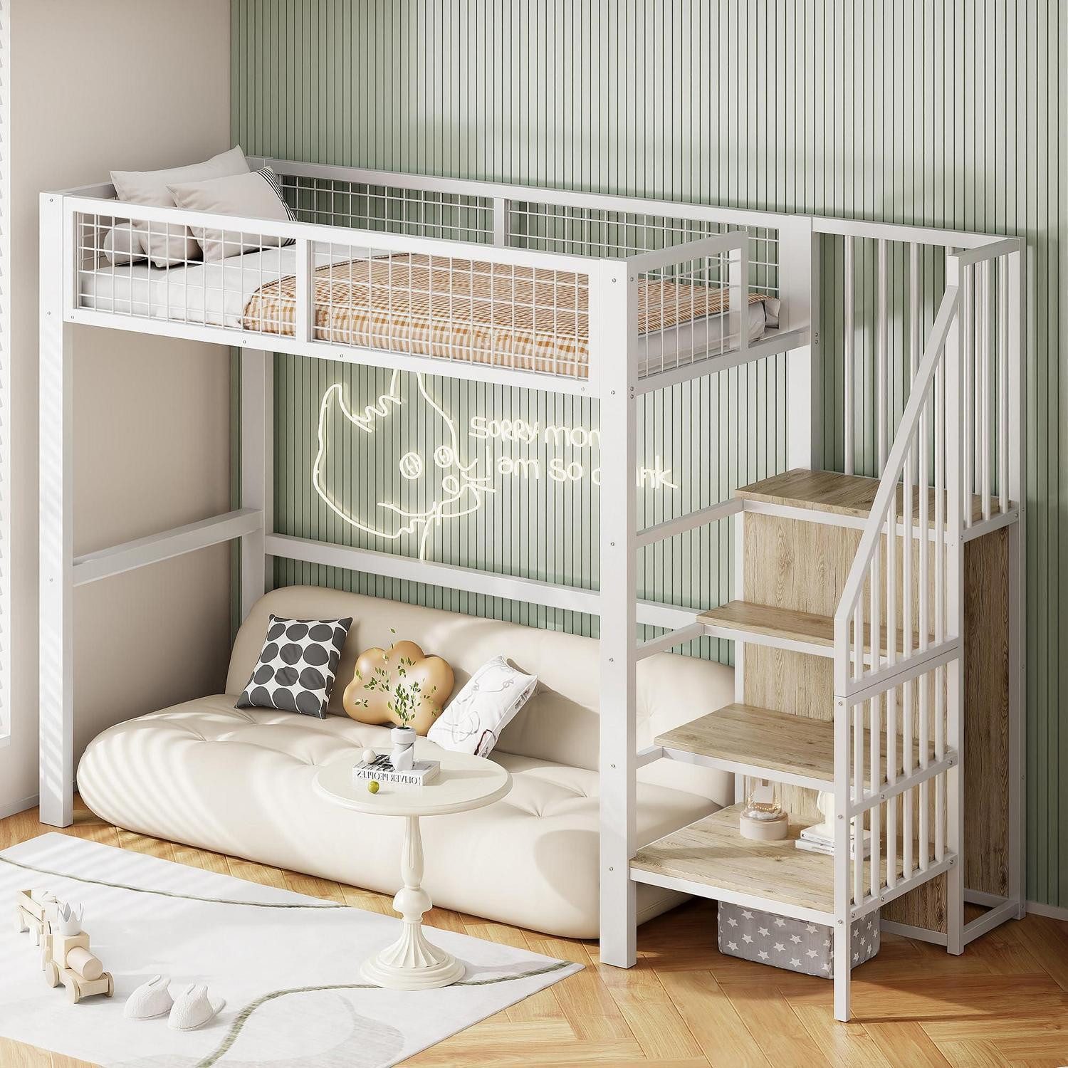 LuxusKollektion Hochbett Hochbett 90x200 Weiss mit Kleiderschrank (1-St)