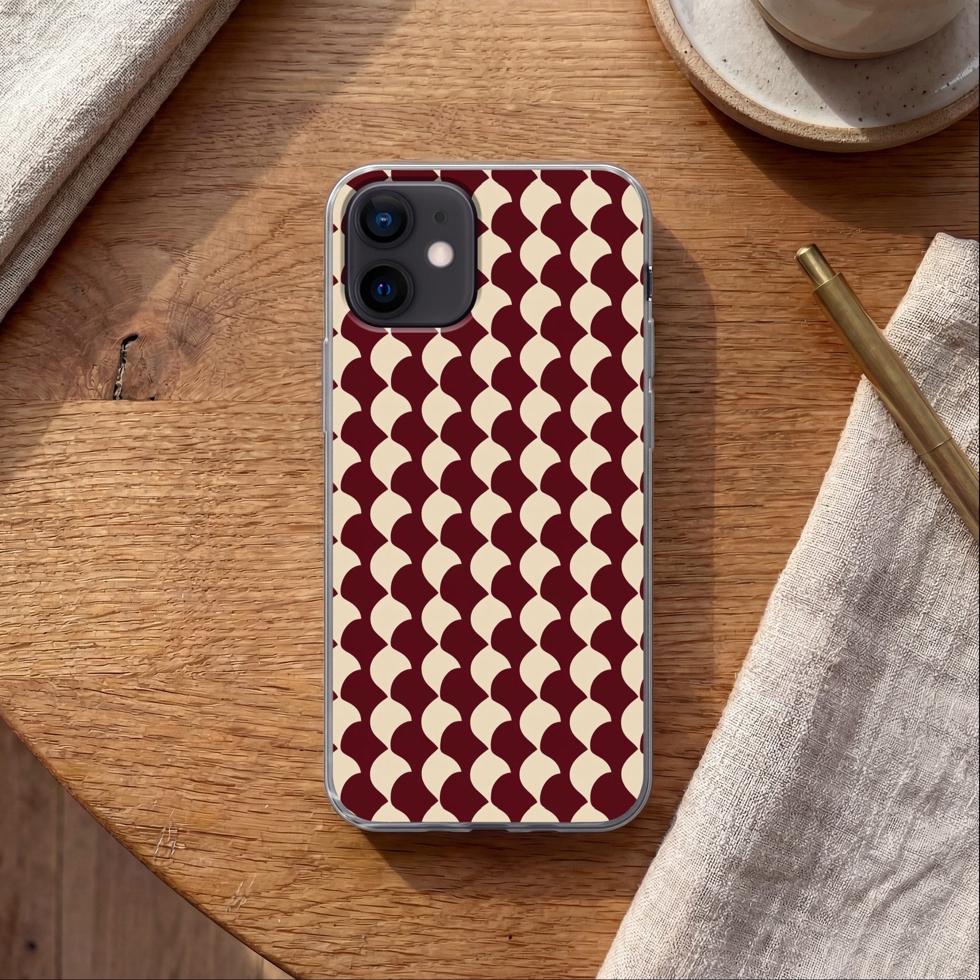 MuchoWow Handyhülle für Apple iPhone 12 Rot - Kachelmuster - Creme, Smartphone-Bumper, Print, Handy Schutzhülle Dünn