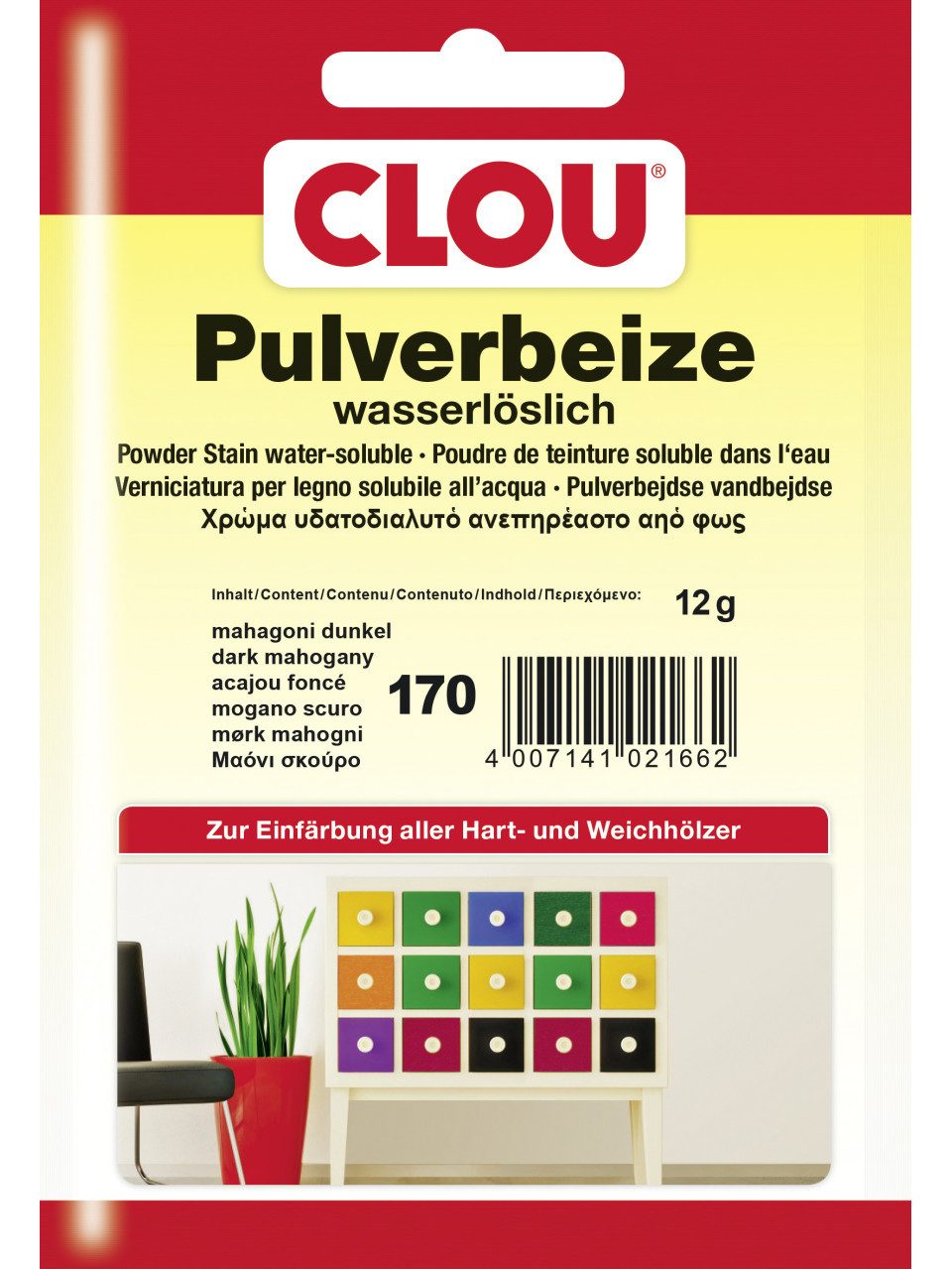 CLOU Морилка Clou Pulverbeize 12 g mahagoni dunkel