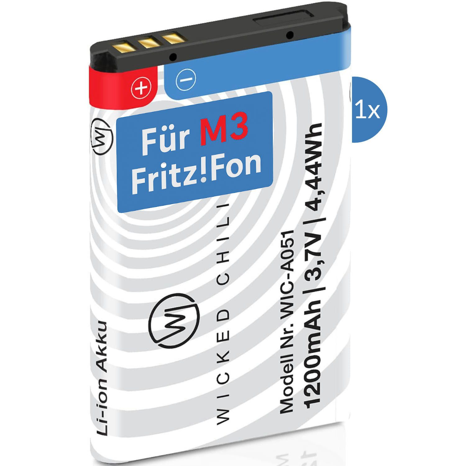 Wicked Chili 1x Akku für FRITZ!Fon M3 Zusatzakku Ersatzakku Batterie Zusatz-Akku M3 Pro Series (3,7 V), Akku geeignet für AMV Fritz!Fon M3