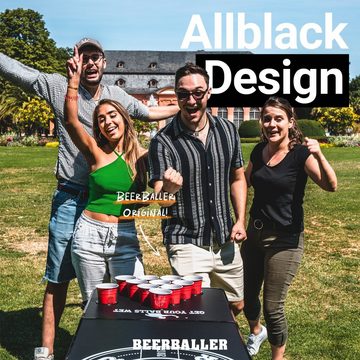 BeerBaller Klapptisch BEERBALLER® Allblack Beer Pong Tisch mit Cupholder & schwarzem Gestell