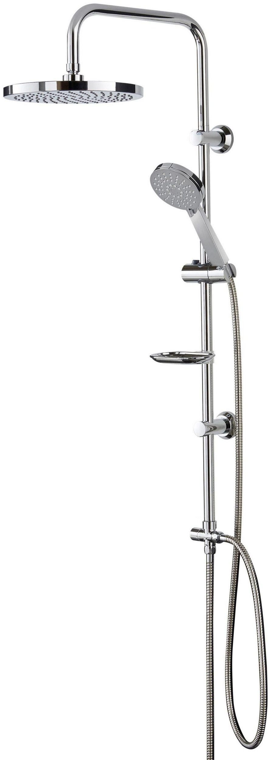 welltime Stangenbrause-Set Lina, Höhe 105 cm, Überkopfbrause mit Seifenablage, Überkopfbrause mit 20cm Kantenlänge