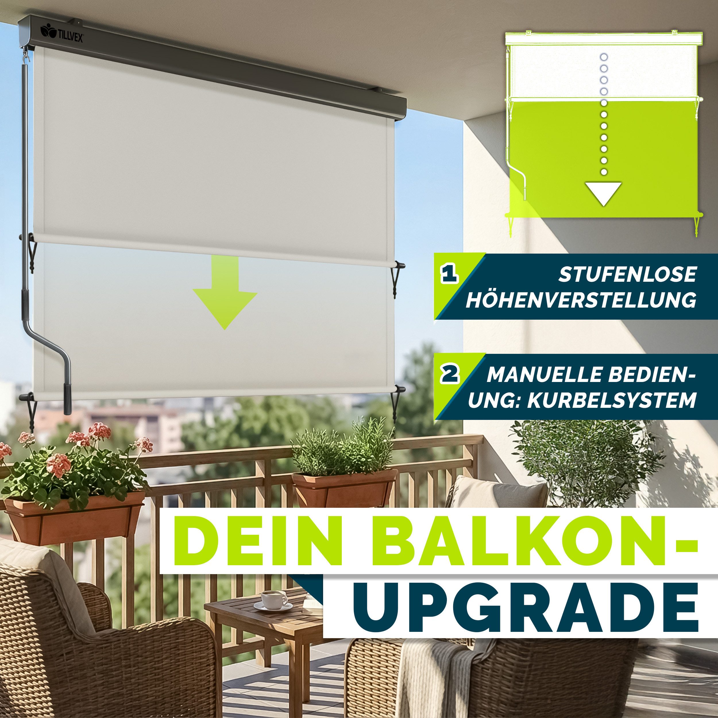 tillvex Senkrechtmarkise tillvex® Senkrechtmarkise Außenrollo Sichschutz Balkon Markise für – Bild 2 von 5