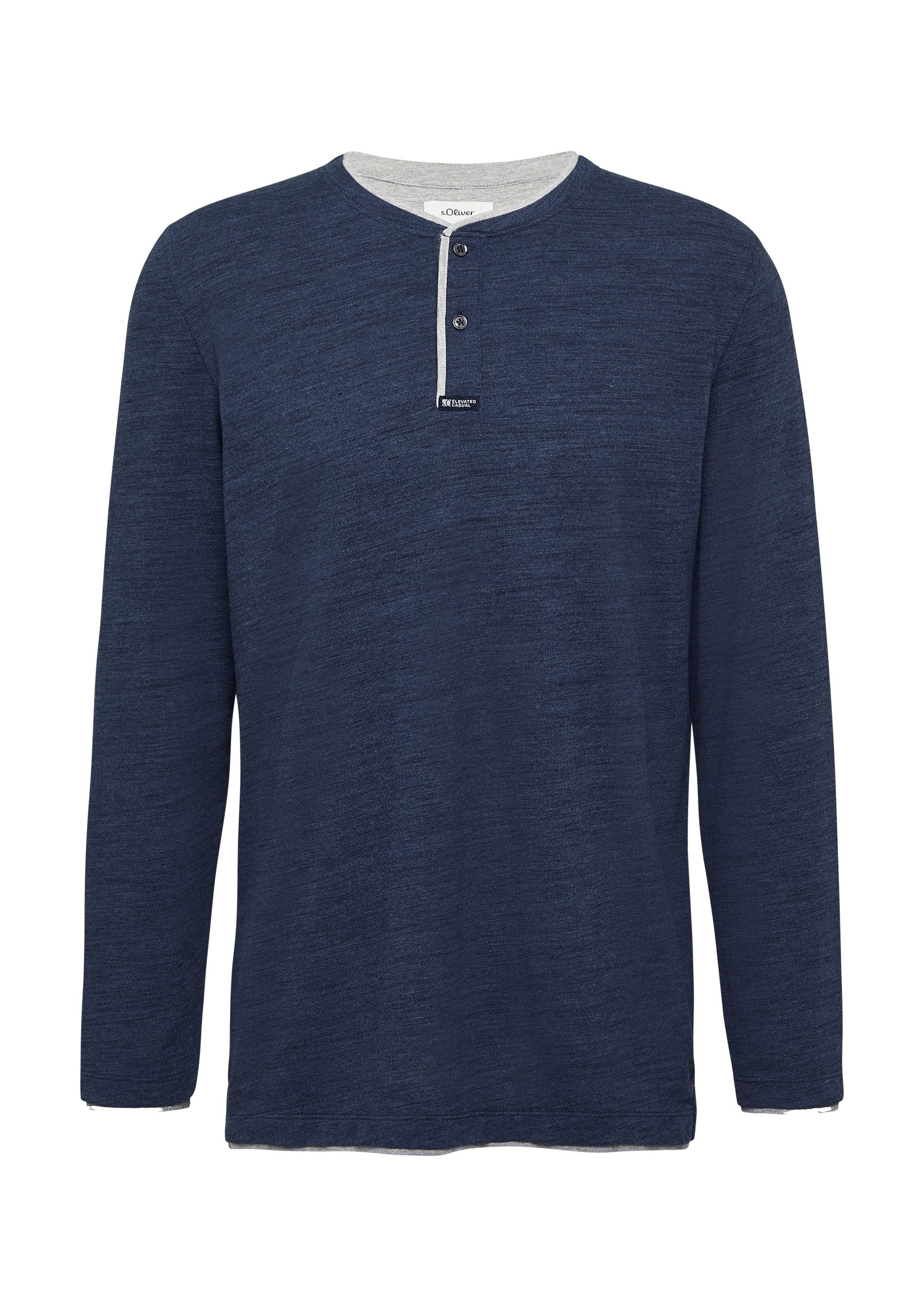s.Oliver Langarmshirt T-Shirt Meliertes Piqué-Henleyshirt mit Kontrast-Details