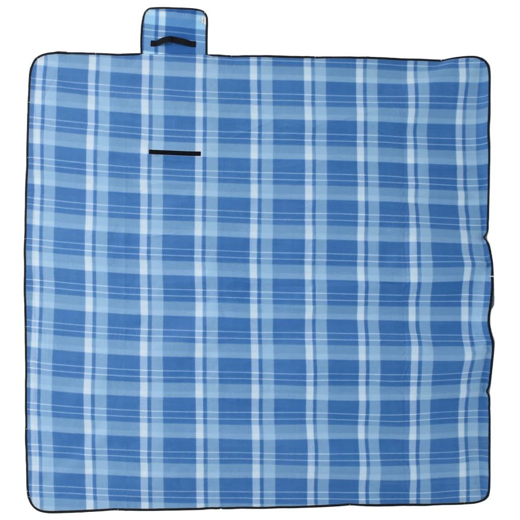 Wohndecke 200 x 200 cm Picknickdecke Faltbar Blau Kariert 200x200 cm Samt