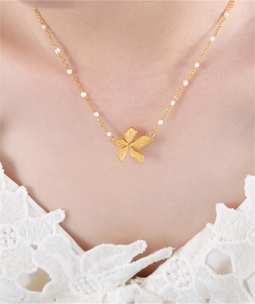 Rouemi Perlenkette Damen-Choker, Blumen-Anhänger-Halsband, Süßwasserperlen-Halskette | Perlenketten