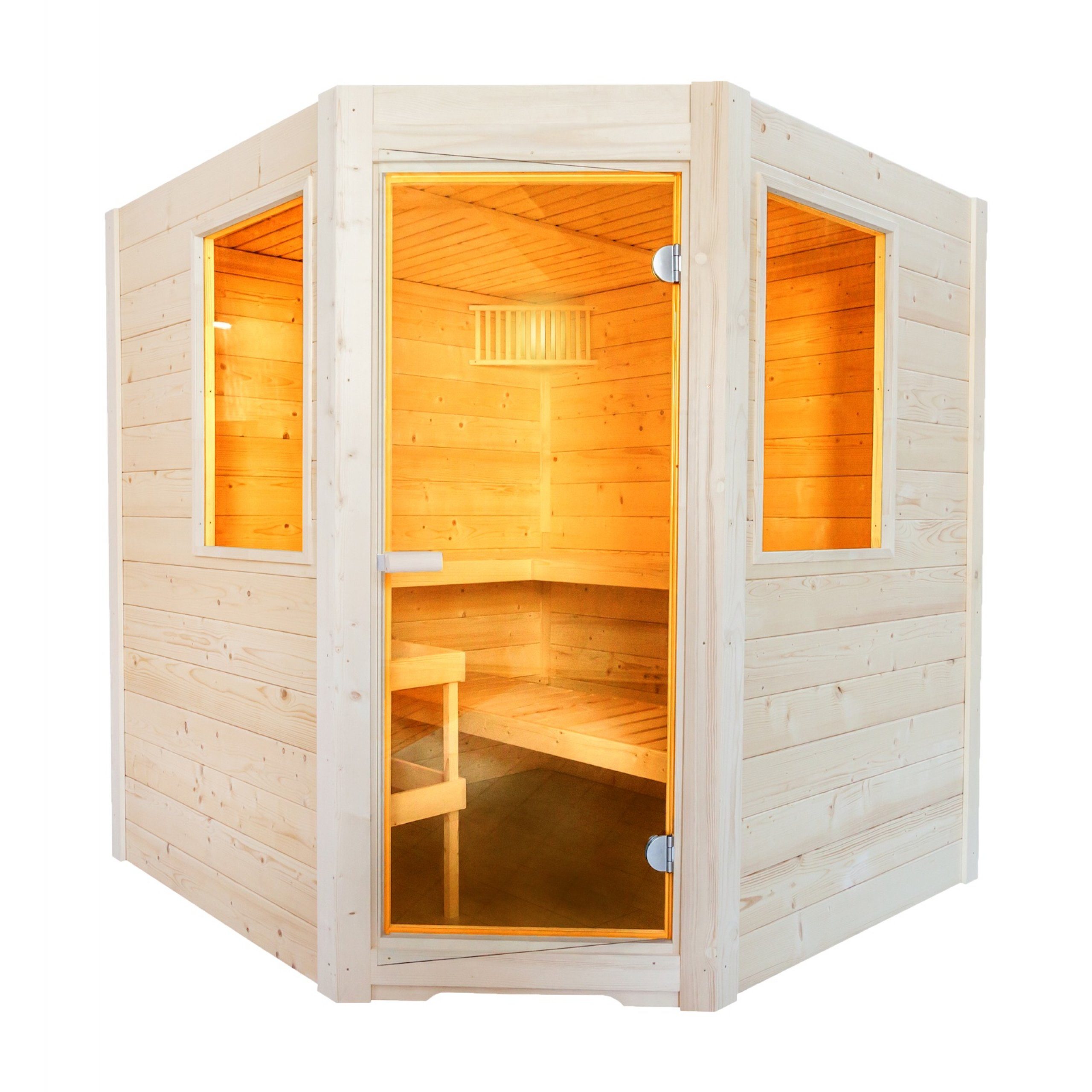 Sentiotec Sauna Sentiotec Basic Corner Massivsauna aus Fichte Saunakabine ca.