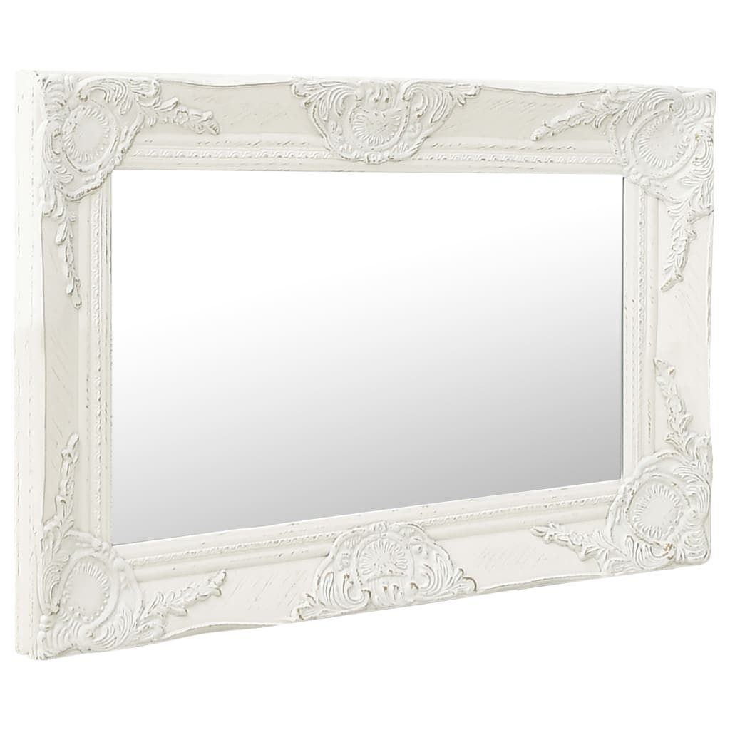 furnicato Wandspiegel Barock mit Holzrahmen 60 x 40 cm Weiß (1-St), Dekorative Glasfläche als Spiegelglas mit Haken für das Ankleidezimmer