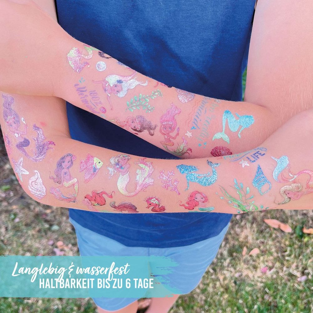 PAPIERDRACHEN Sticker Tattoo Set - Meerjungfrauen - 100 Metallic Tattoos
