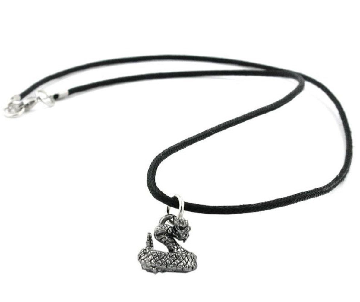 Collier Kette mit Zinn-Anhänger kleine Schlange 45 cm Baumwollkordel