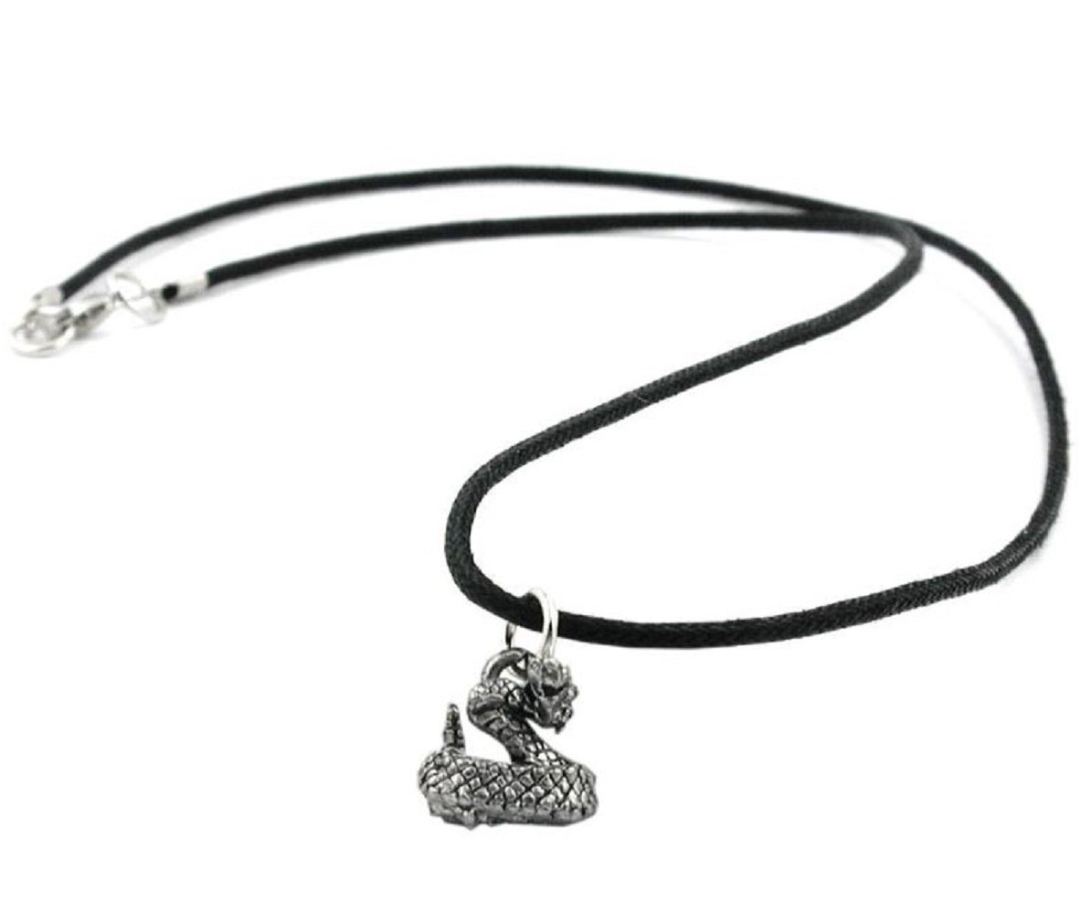 unbespielt Collier Kette mit Zinn-Anhänger kleine Schlange 45 cm Baumwollkordel, Modeschmuck für Damen und Herren