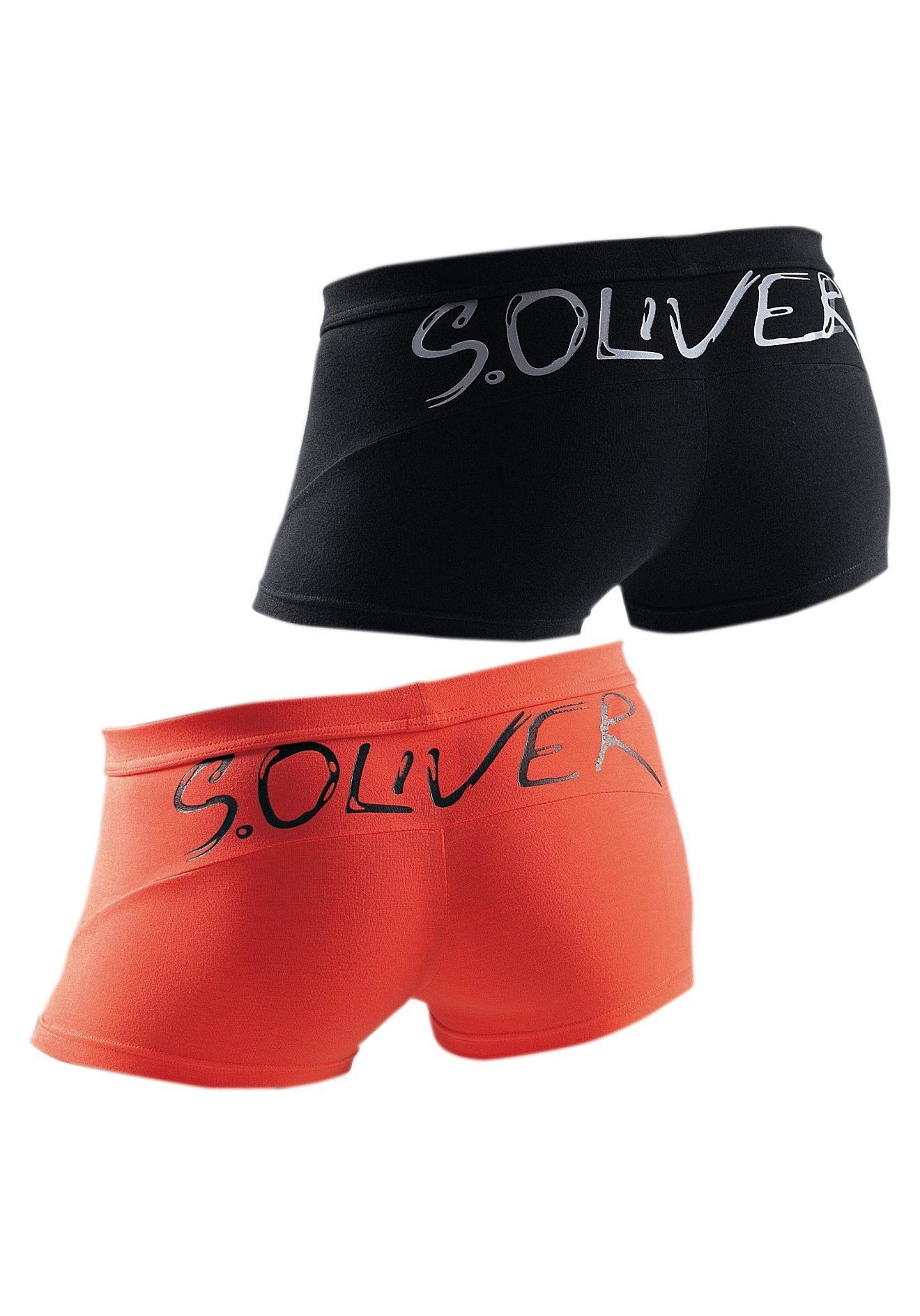 Boxershorts schwarz in Logoschriftzug s.Oliver großem mit orange, (Packung, Hipster-Form 2-St)
