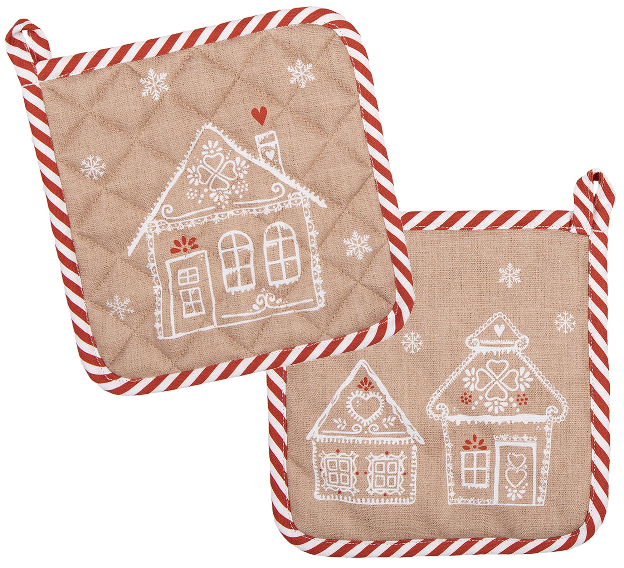 Clayre & Eef Topflappen Gingerbread Bliss, (2-tlg., 2-teilig), hitzebeständig wattiert Pfannen Untersetzer ca.20x20cm