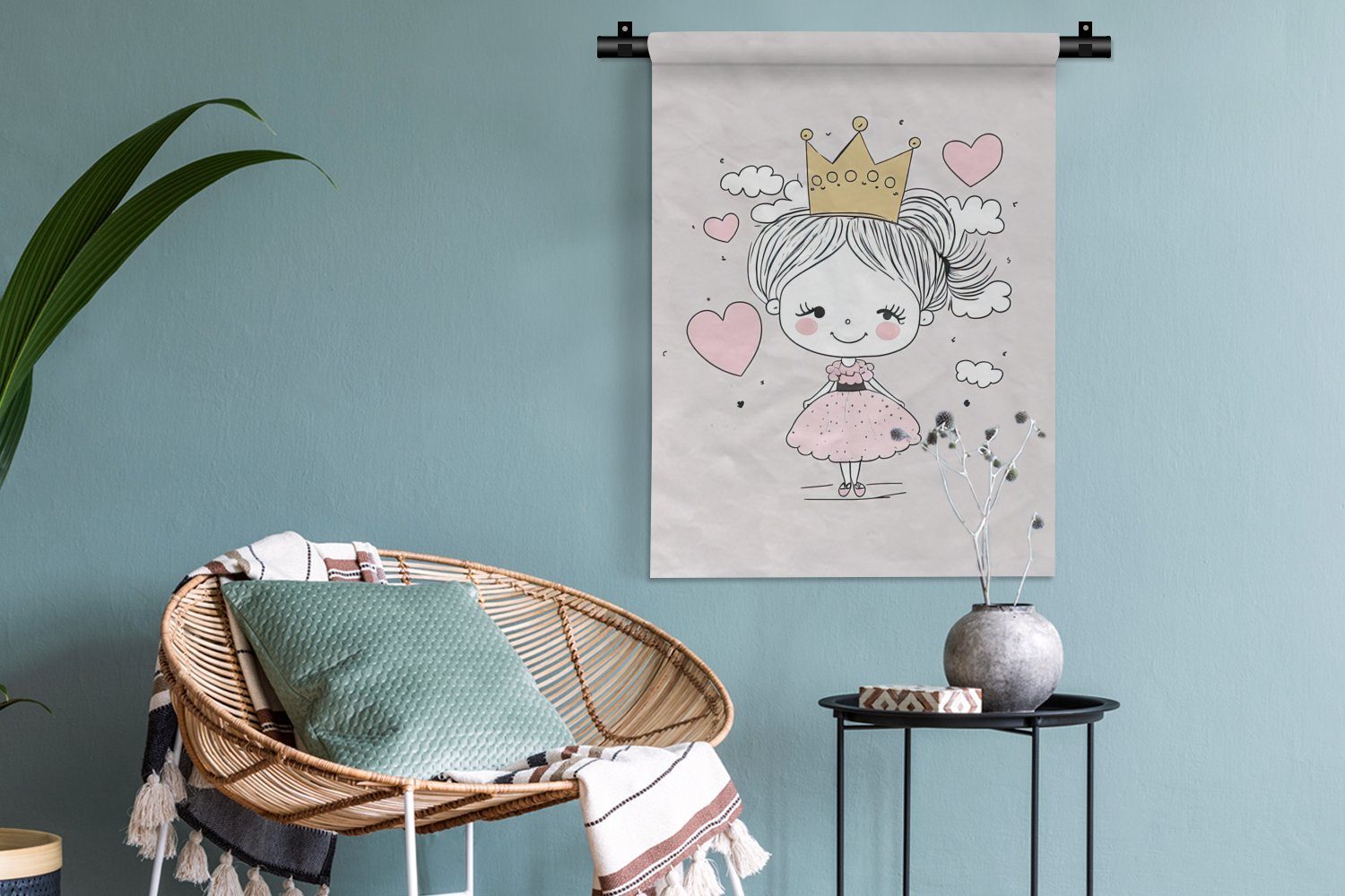 Wand, - Prinzessin Wohnzimmer, der Krone - Schlafzimmer Deko Rosa Pastell, Tapisserie, für Wanddekoobjekt - MuchoWow an Mädchen -