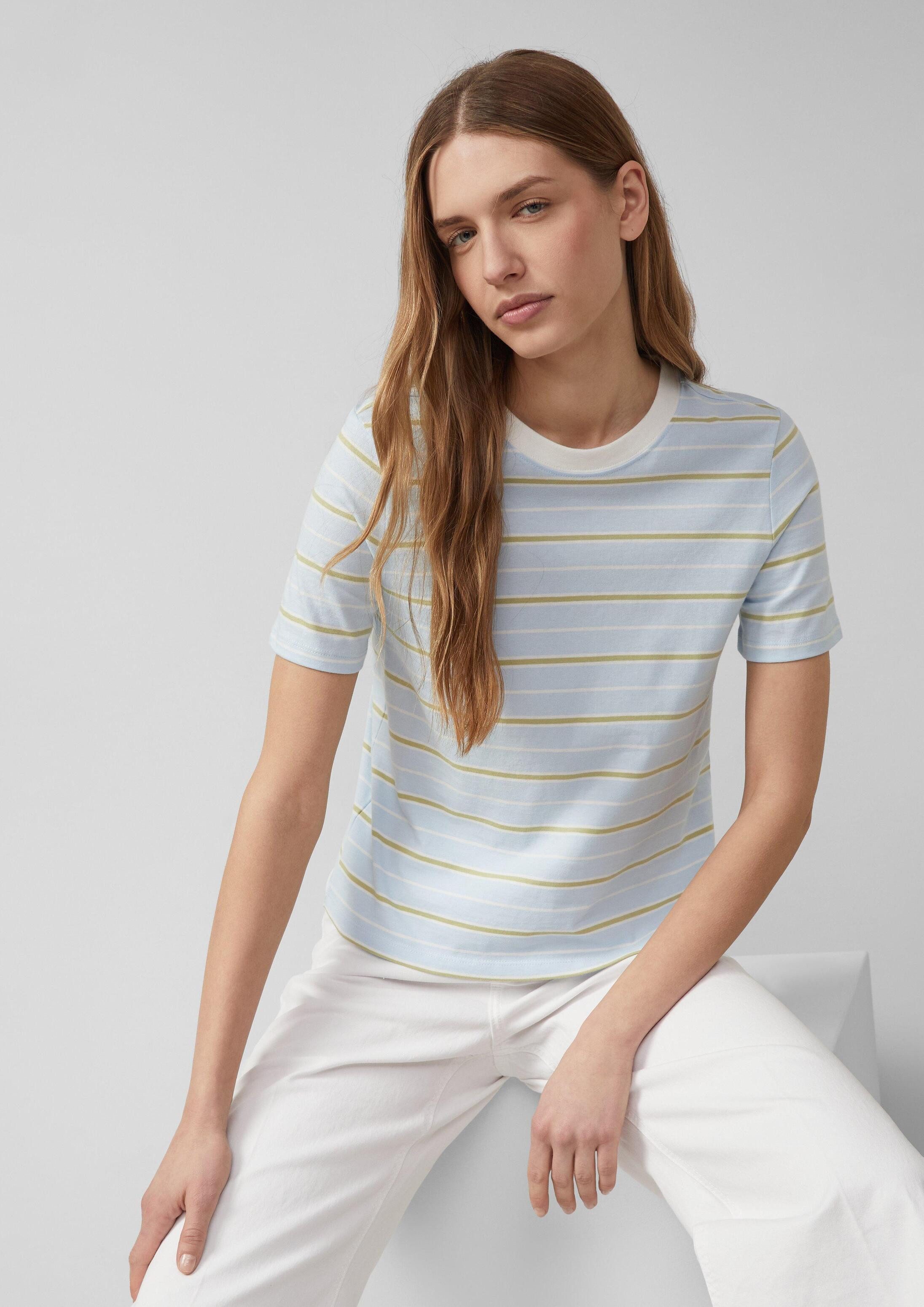 s.Oliver Kurzarmshirt T-Shirt Verkürztes Jersey-T-Shirt mit Streifen