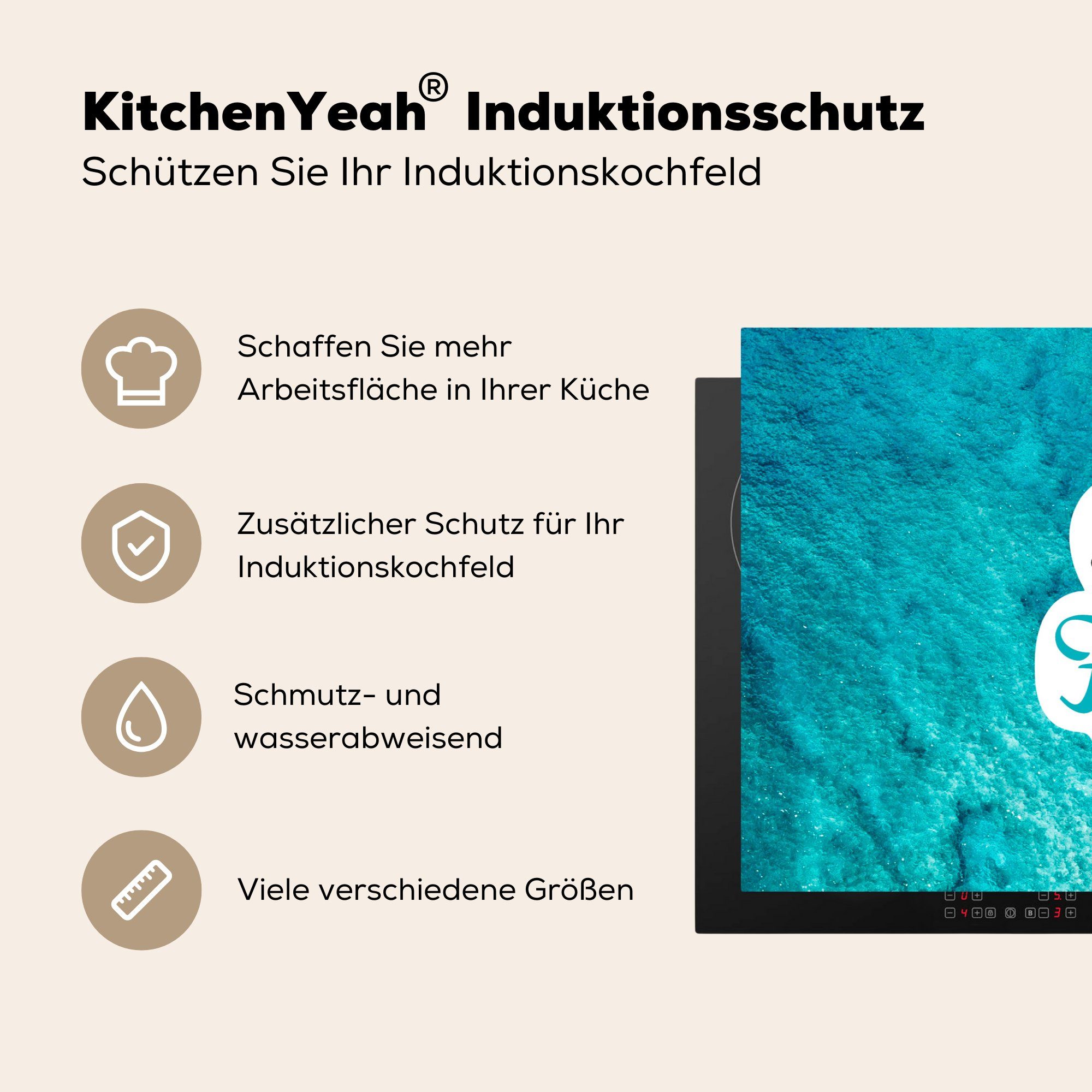 81x52 küche, - Wellen Schutz Induktionskochfeld Sommer, - Vinyl, Herdblende-/Abdeckplatte Ceranfeldabdeckung tlg), MuchoWow cm, die für Meer (1
