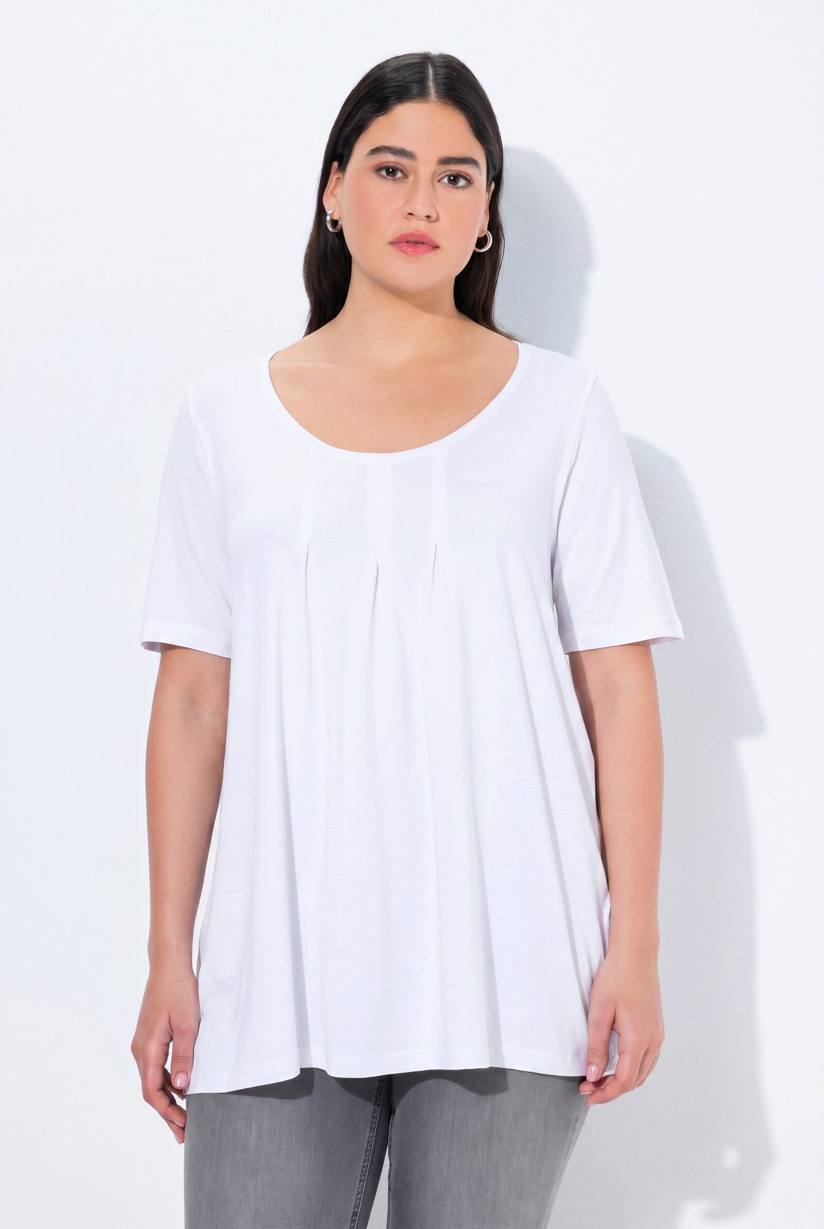 Ulla Popken T-Shirt T-Shirt Zierfalten A-Linie Rundhals Halbarm Modal