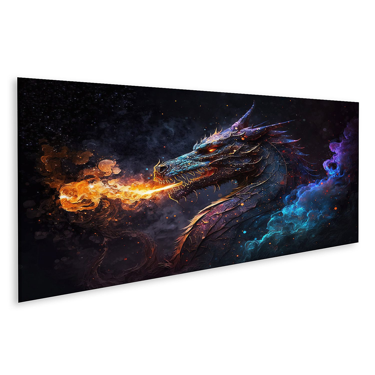 islandburner Leinwandbild Fantasy Drache Ai Generiert Riesigen Nachthimmel Bilder