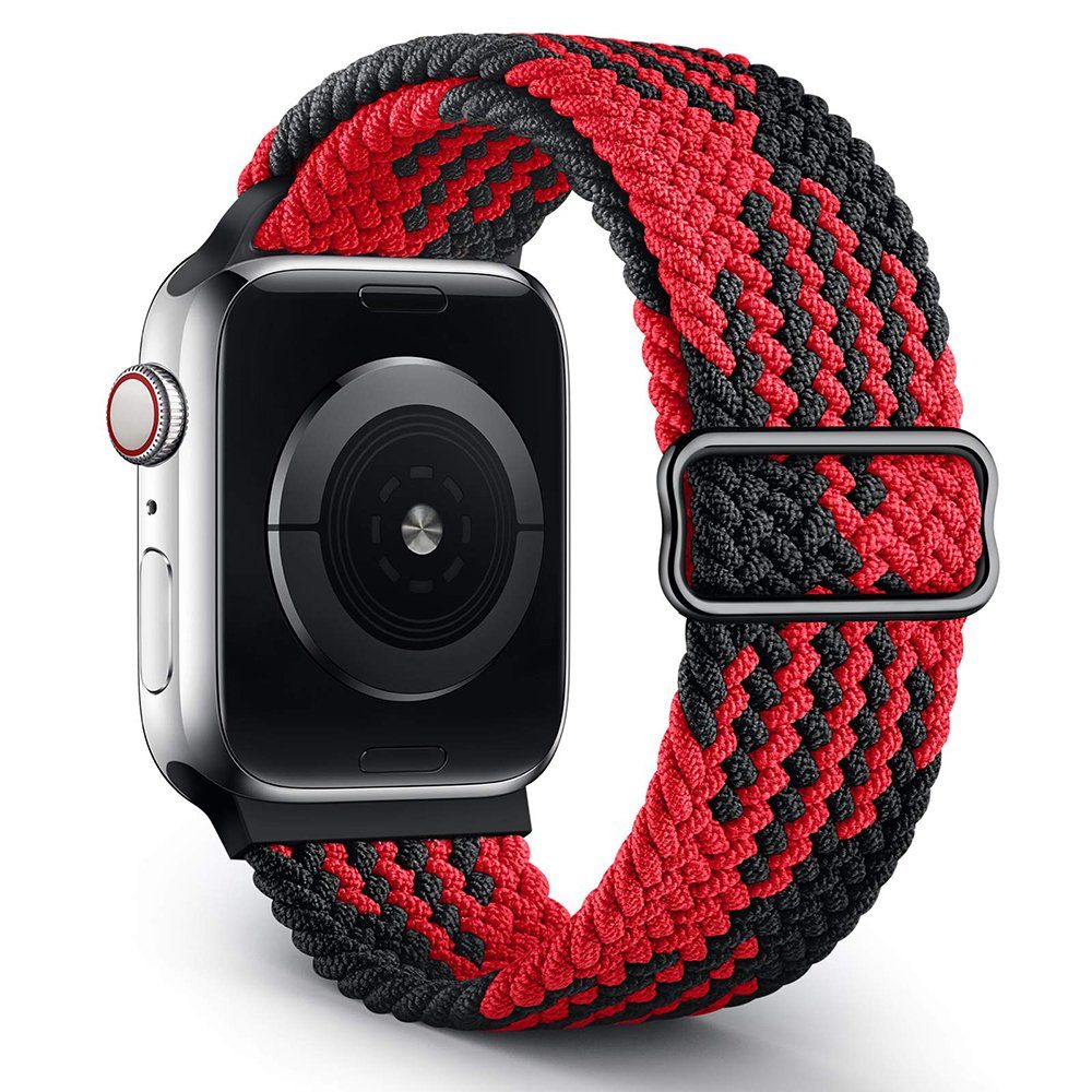 GelldG Uhrenarmband Apple Watch SE Mesh Einstellbar Armbänder, Verschluss Ersatzarmband Rot und Schwarz
