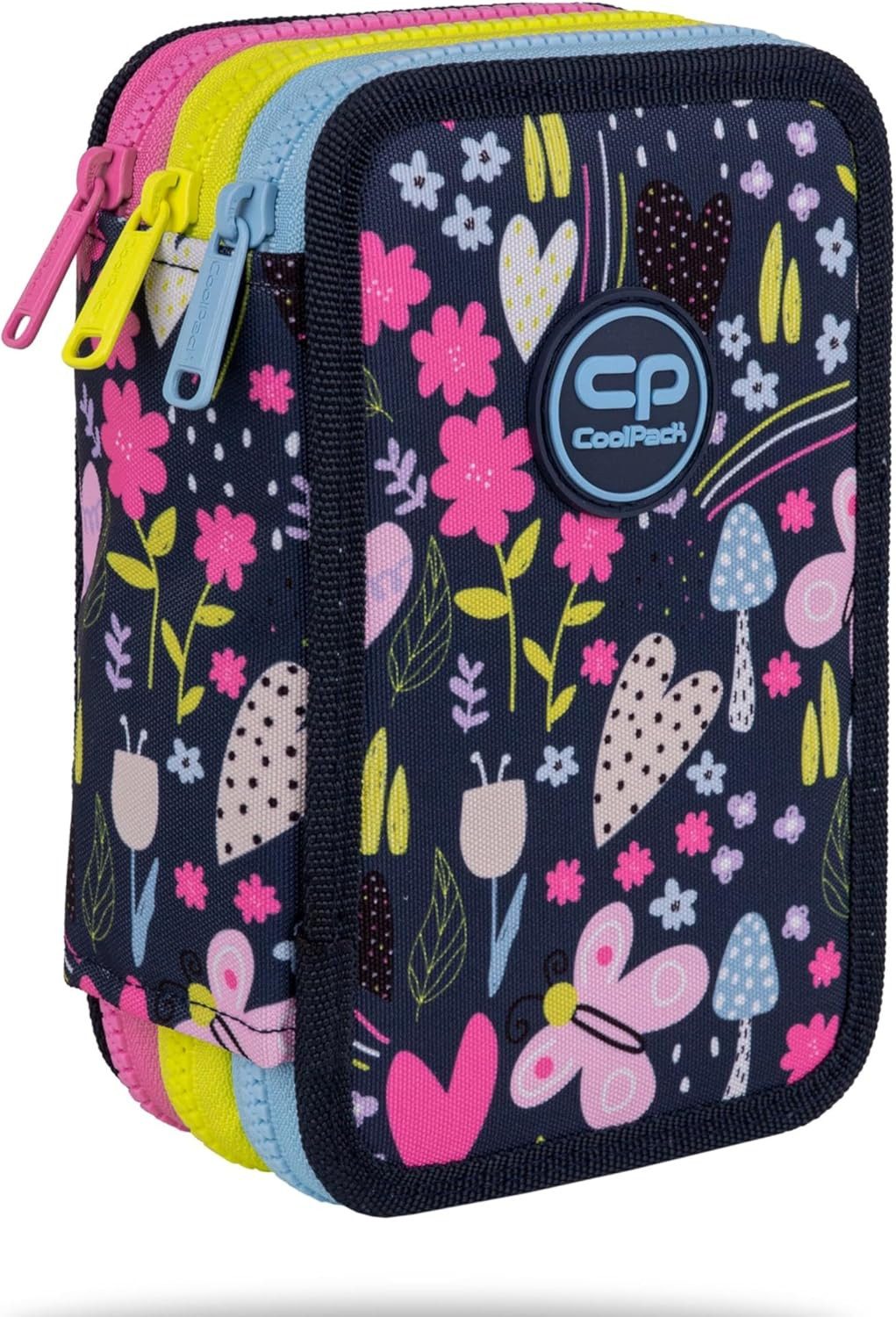 GOLDKIDS Federmäppchen 3 Fächer - Mäppchen für Mädchen und Jungen -, (Federmappe 3-Fach Federtasche, 1-tlg., Gefüllte Schüleretui 46-teilig), Schulmäppchen und Hausaufgabenheft - Garten Motiv