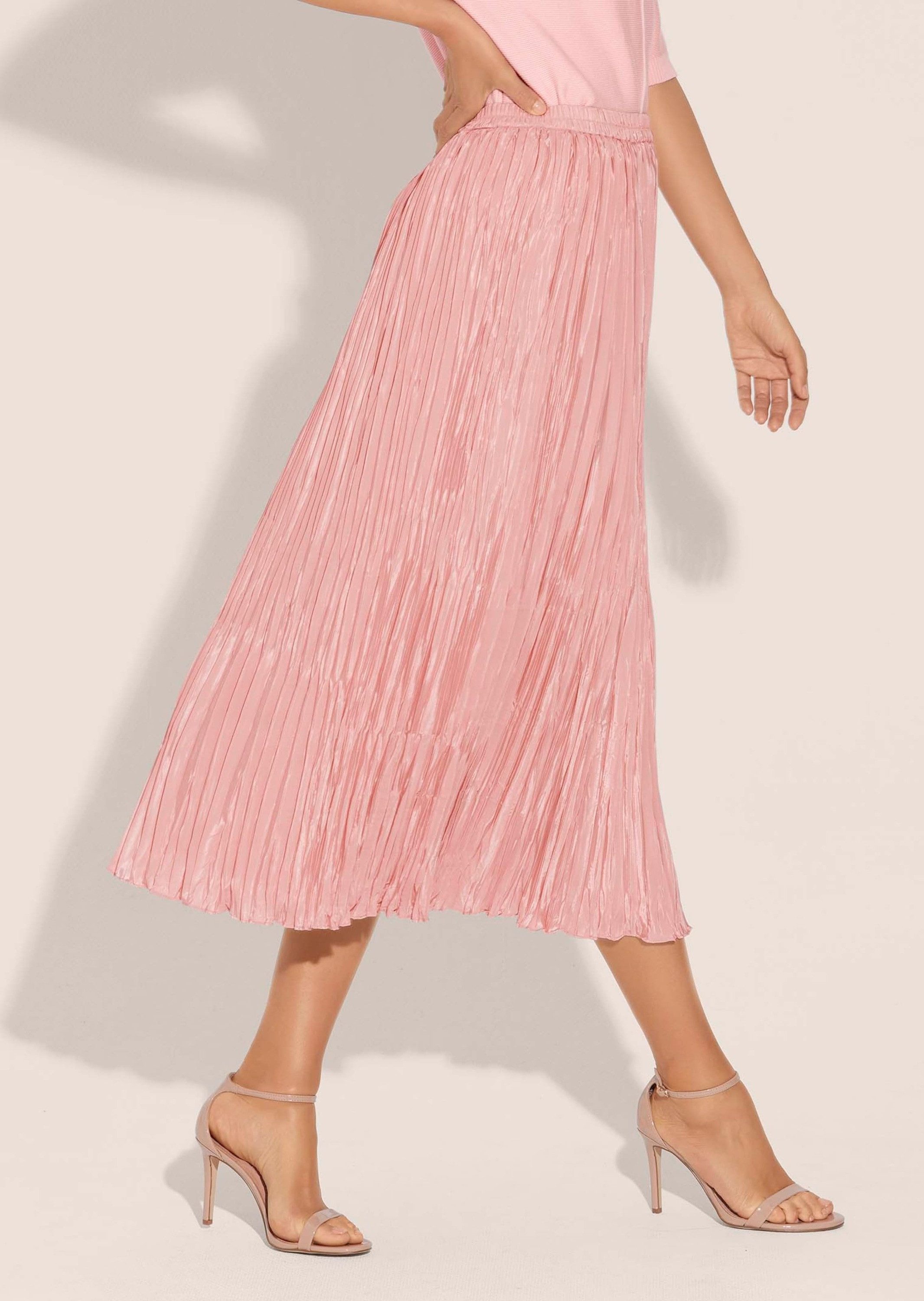 MADELEINE Maxirock Maxi-Rock mit Crash-Plissee Langer Rock mit Saumkante und Komfortbund