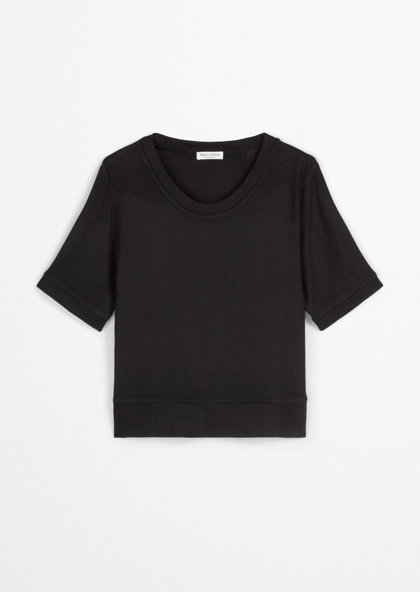 Marc O'Polo Kurzarmshirt gerippte Abschlüsse, Rundhals, Halbarm, weich, Modalmix, leicht