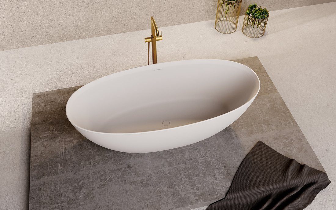 Polysan s.r.o. Badewanne NOYA Freistehende Badewanne 170x76x56cm, solid surface, weiß matt, Polysan-92330
