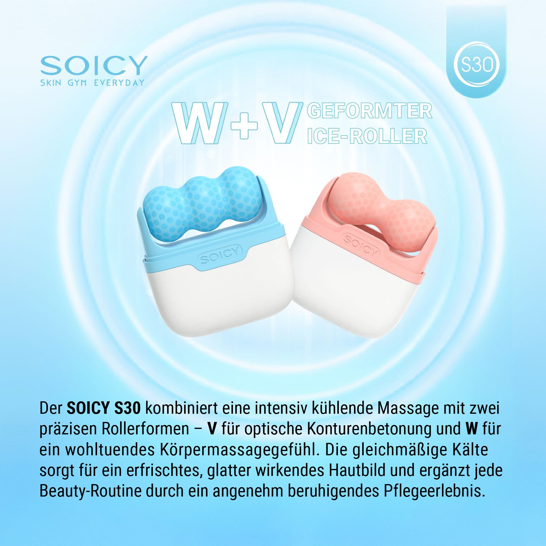 P-Beauty Cosmetic Accessories Gesichtspflege Eisroller für Gesicht und Körper Gesichtsroller Massagegerät V W Form, Eis roller, Massage, Kühl, V-W Form