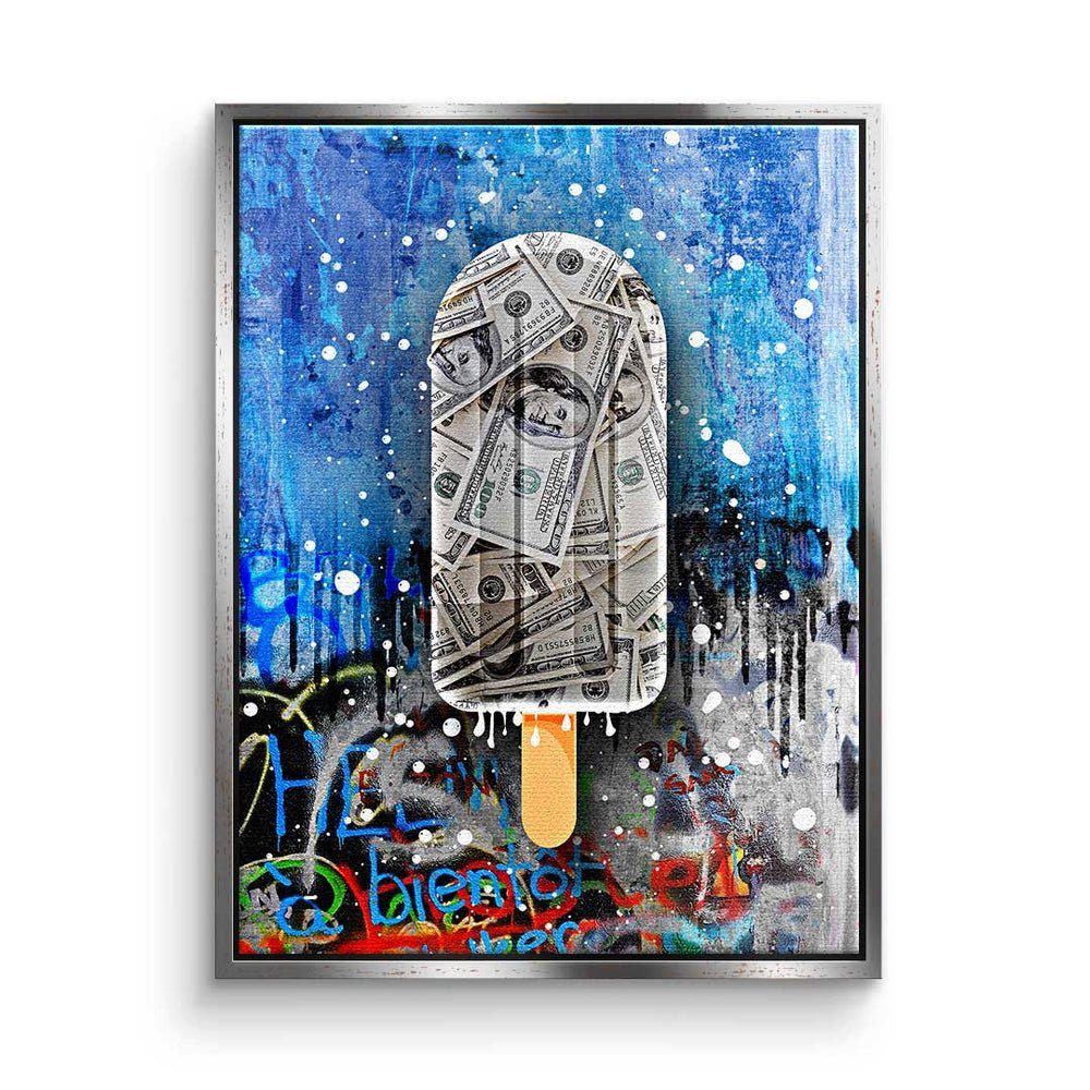 DOTCOMCANVAS® Leinwandbild, Premium Leinwandbild - Pop Art - Graffiti Ice - Motivationsbild silberner Rahmen