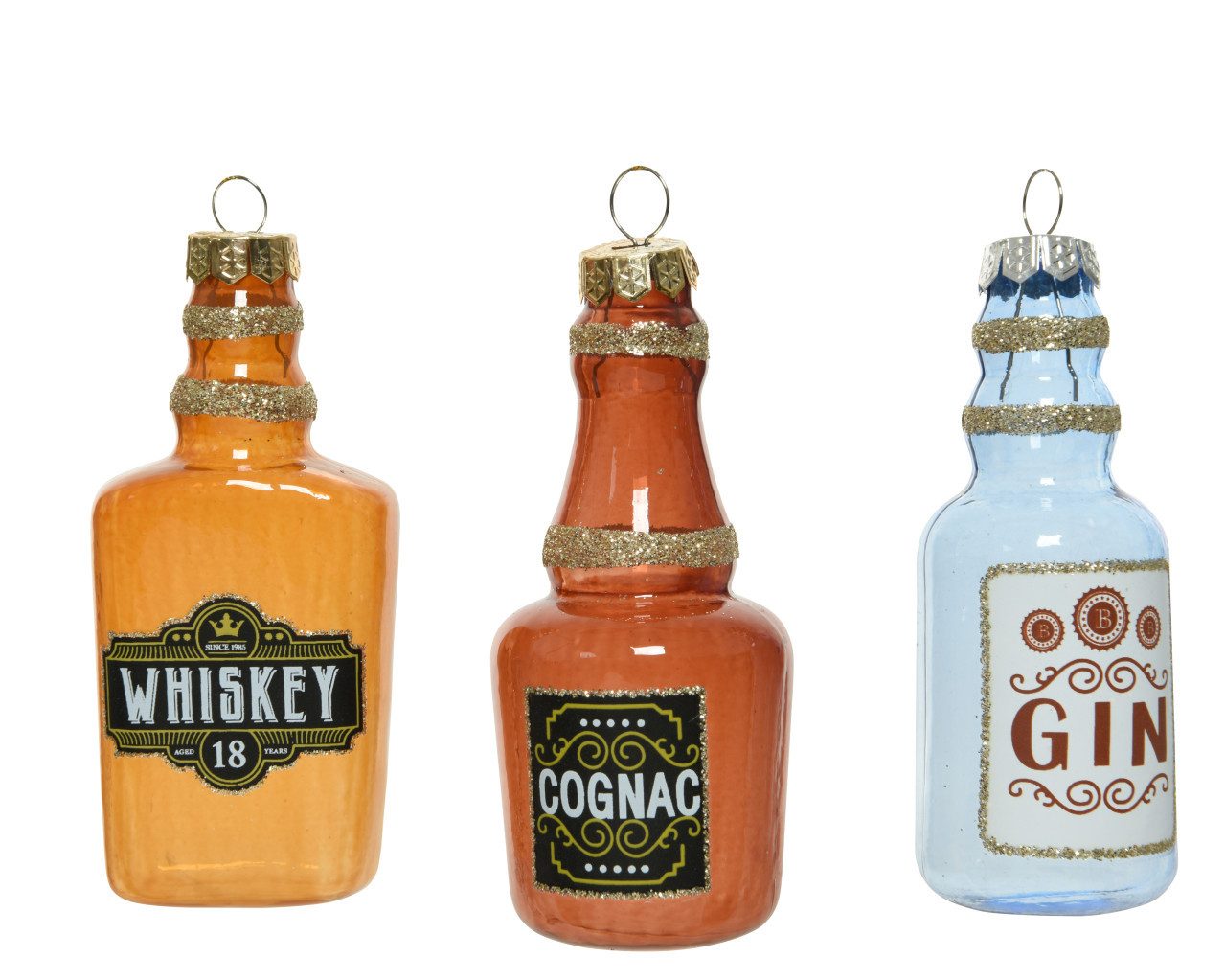 Kaemingk Christbaumschmuck Decoris Weihnachtskugel aus Glas Flaschen 9 cm