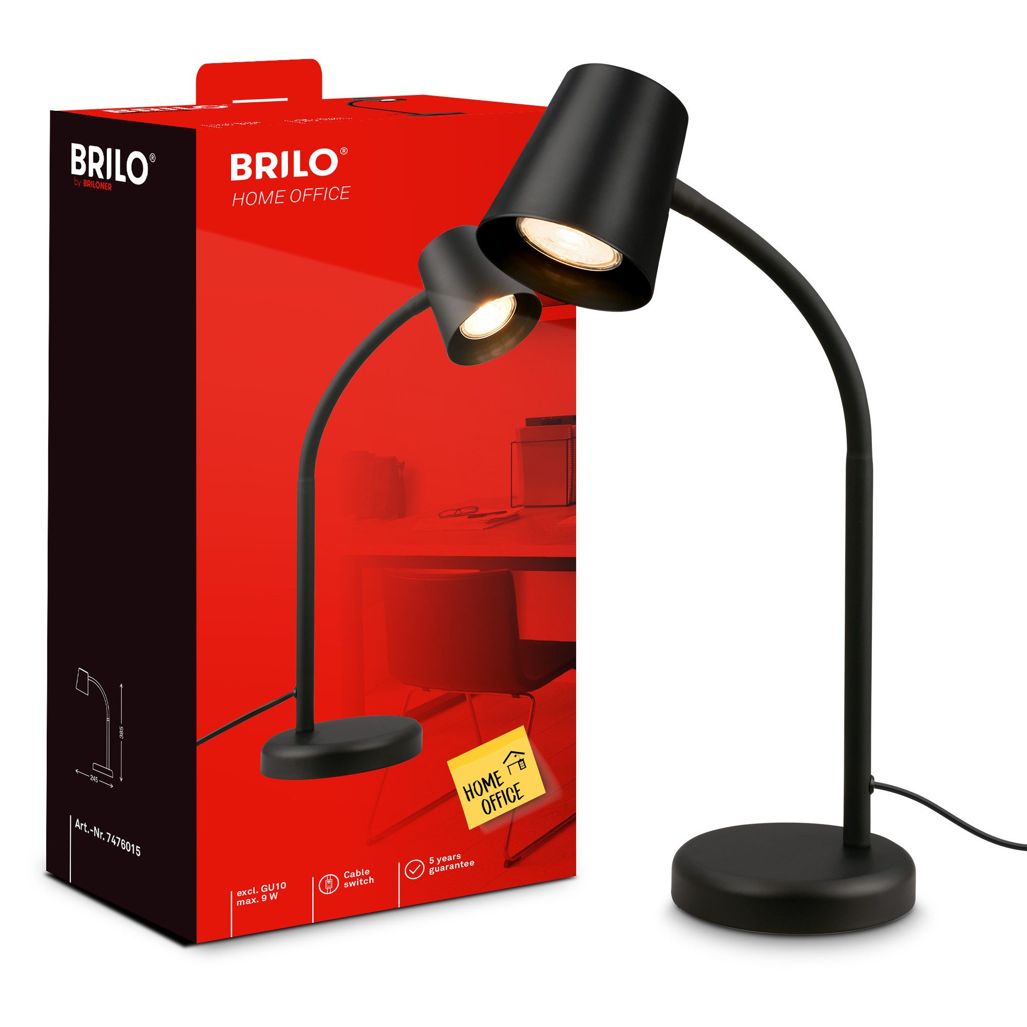 Briloner Leuchten Tischleuchte LED Tischlampe Bürolampe Homeoffice Schreibtischlampe Kinderzimmer, ohne Leuchtmittel, 2700K - Extra - Warmweiß