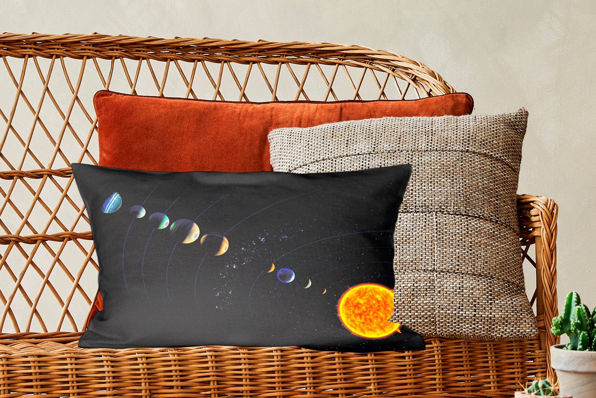des Illustration MuchoWow Dekokissen Schlafzimmer Sonnensystems, Dekoration, mit Eine Zierkissen, Füllung, Wohzimmer Dekokissen