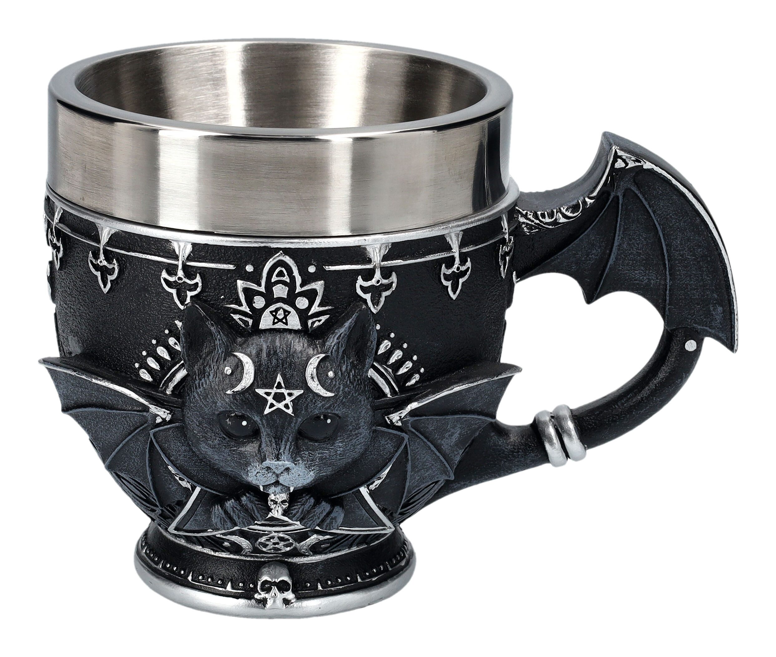 Figuren Shop GmbH Tasse Tasse Pinkys Up - Katze Malpus - Nemesis Now - Fantasy Teetasse, Kunststein (Polyresin), Edelstahl