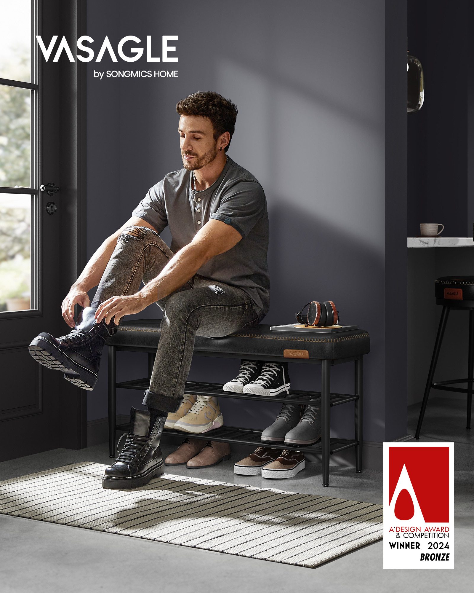 VASAGLE Schuhbank, Schuhregal, EKHO Series, Kunstleder, 30 x 80 x 50 cm günstig online kaufen