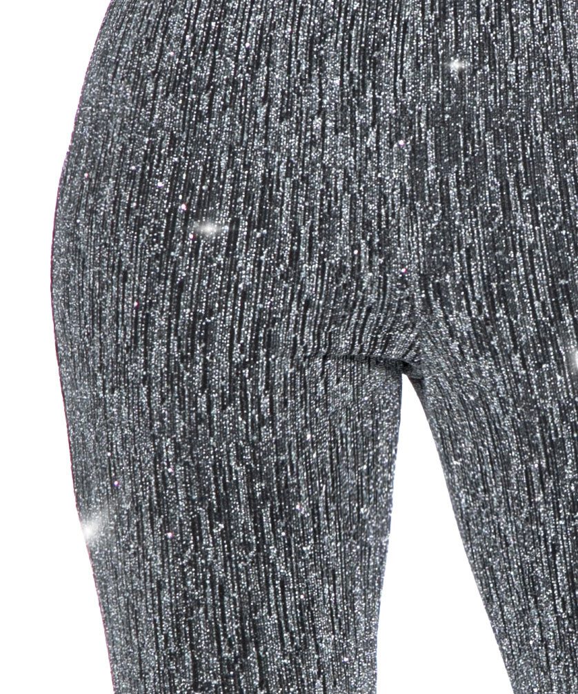 Karneval-Klamotten Kostüm Disco Damen Party Glitzer Schlaghose silber luxus, Party Hose elegant auffällig für Motto Party Feier Silvester Karneval